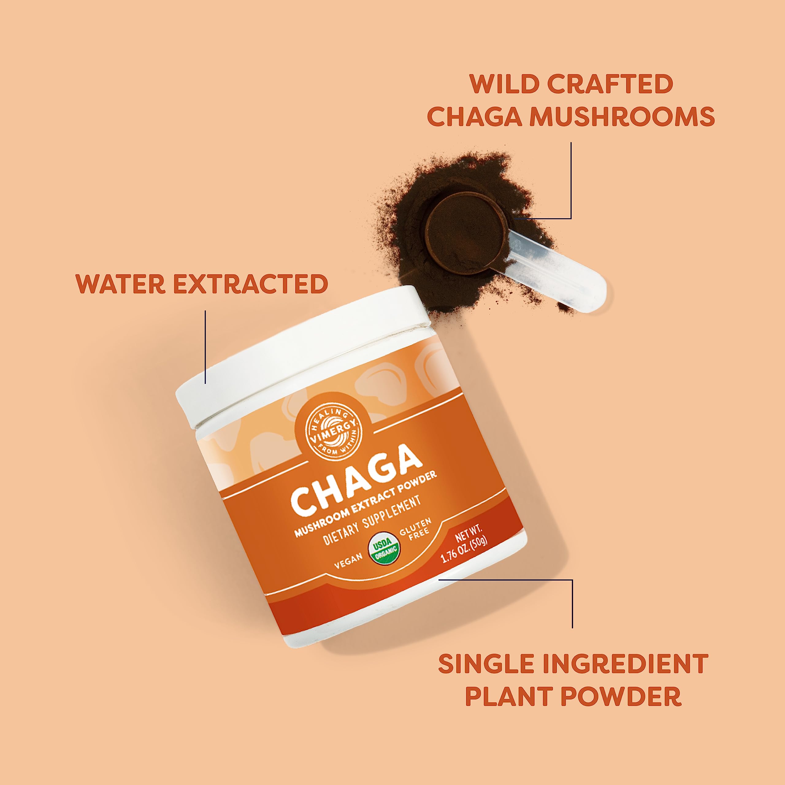 Vimergy Chaga Mushroom Powder 50g back view with ingredients
