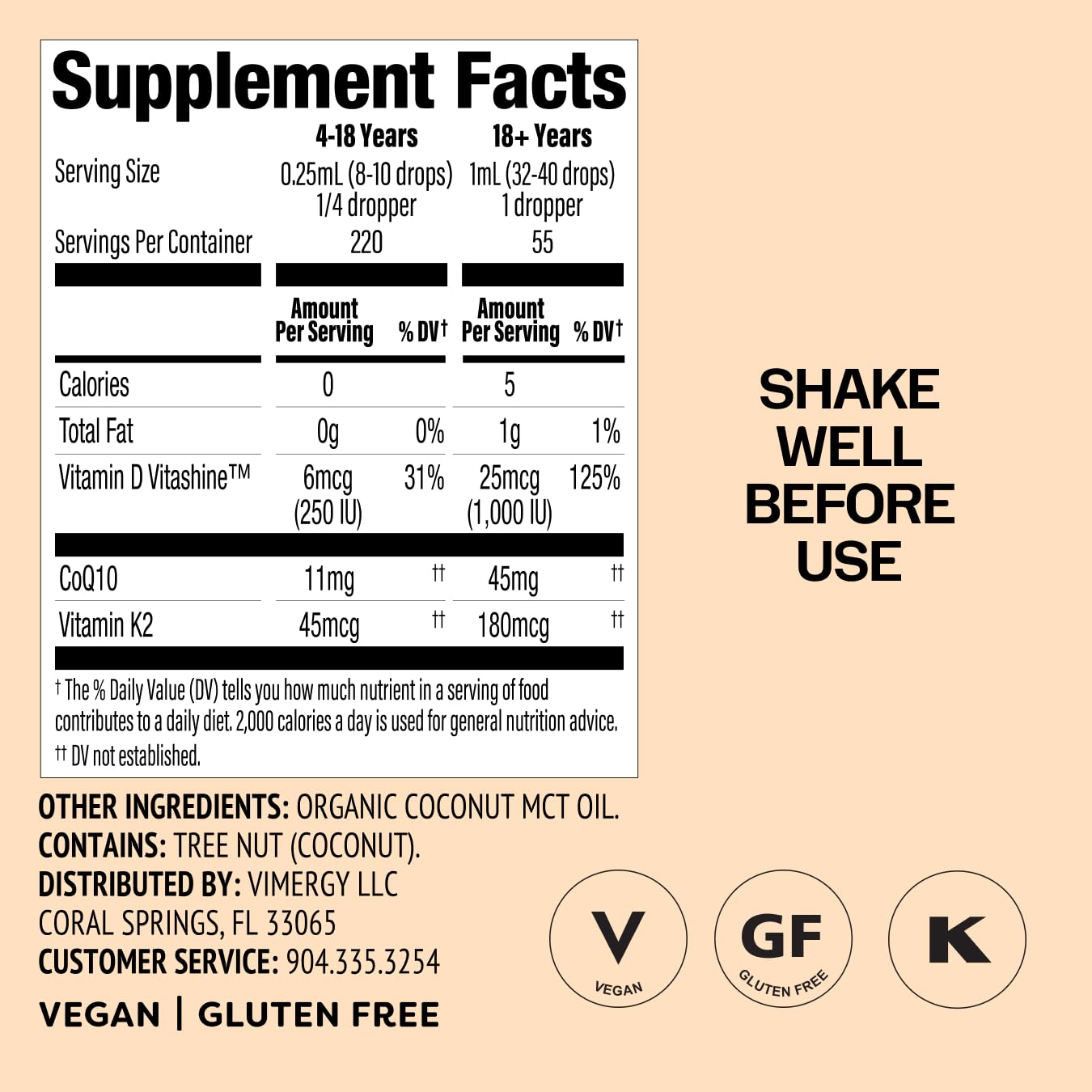 Vimergy Fatigue-Fighting 3-in-1 Liquid Supplement ingredients list