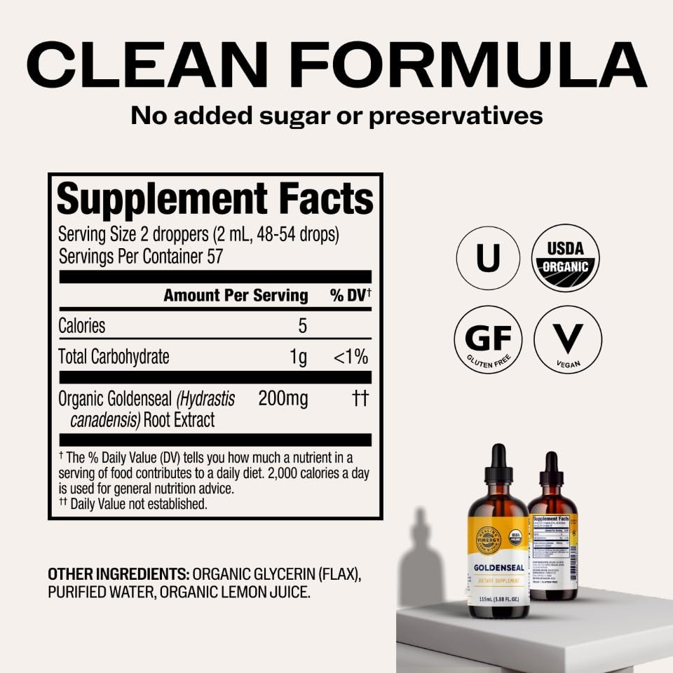 Vimergy Goldenseal Liquid Extract bottle on wooden table