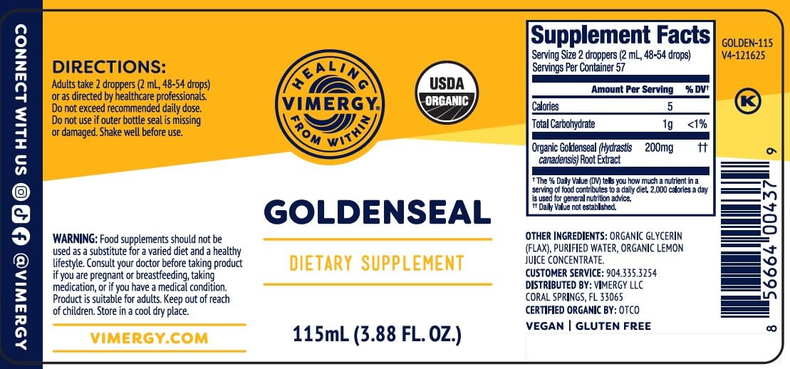 Vimergy Goldenseal Liquid Extract ingredients list