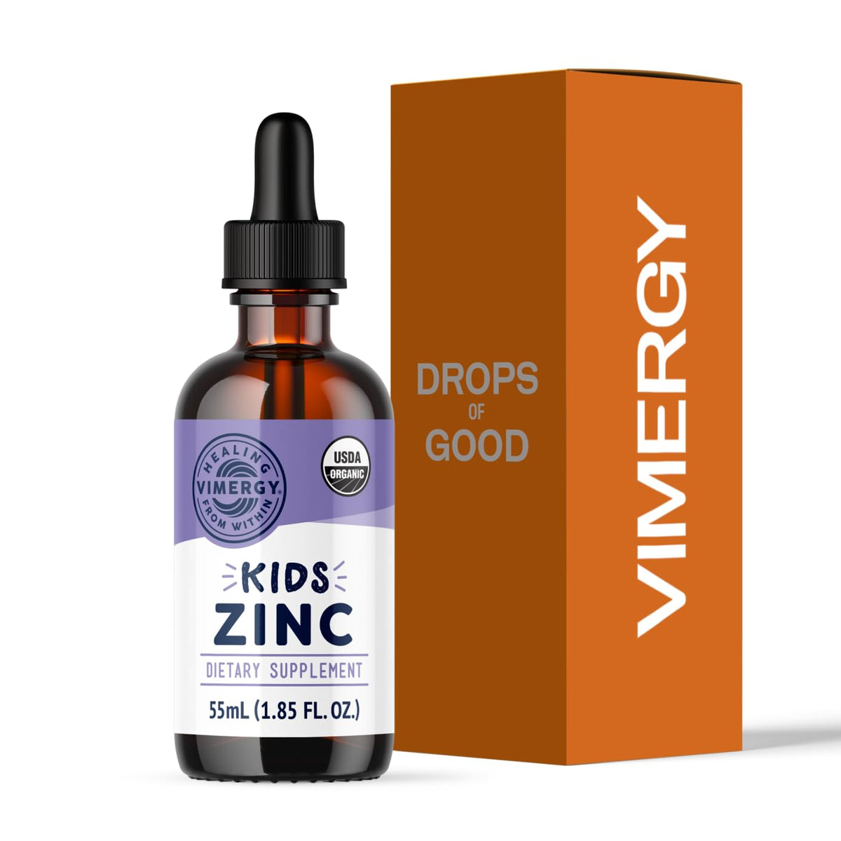 Vimergy Kids Organic Liquid Zinc Drops 130g front view