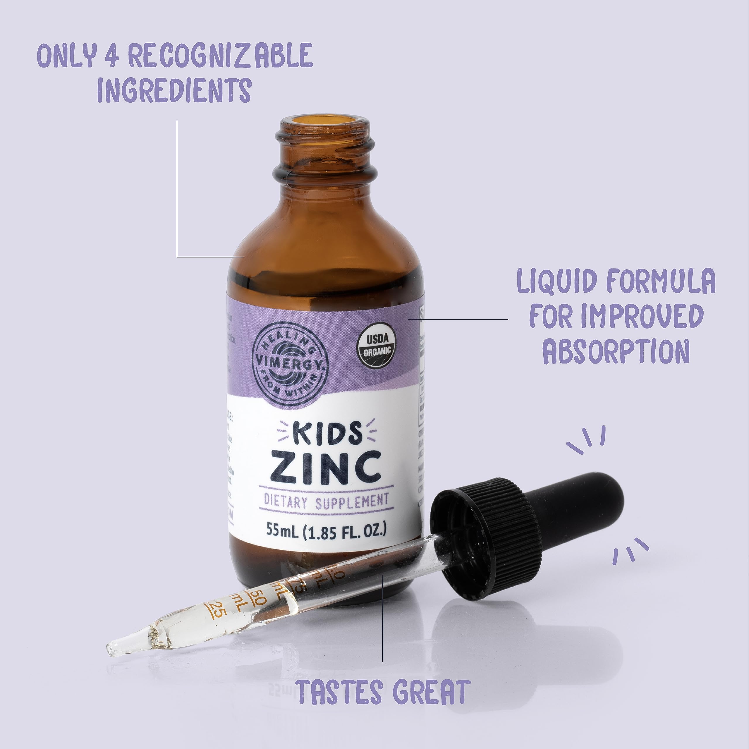 Vimergy Kids Organic Liquid Zinc Drops packaging back view
