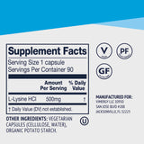 Vimergy L-Lysine 500mg vegan capsules on a wooden table