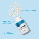 Vimergy L-Lysine 500mg vegan capsules opened with powder