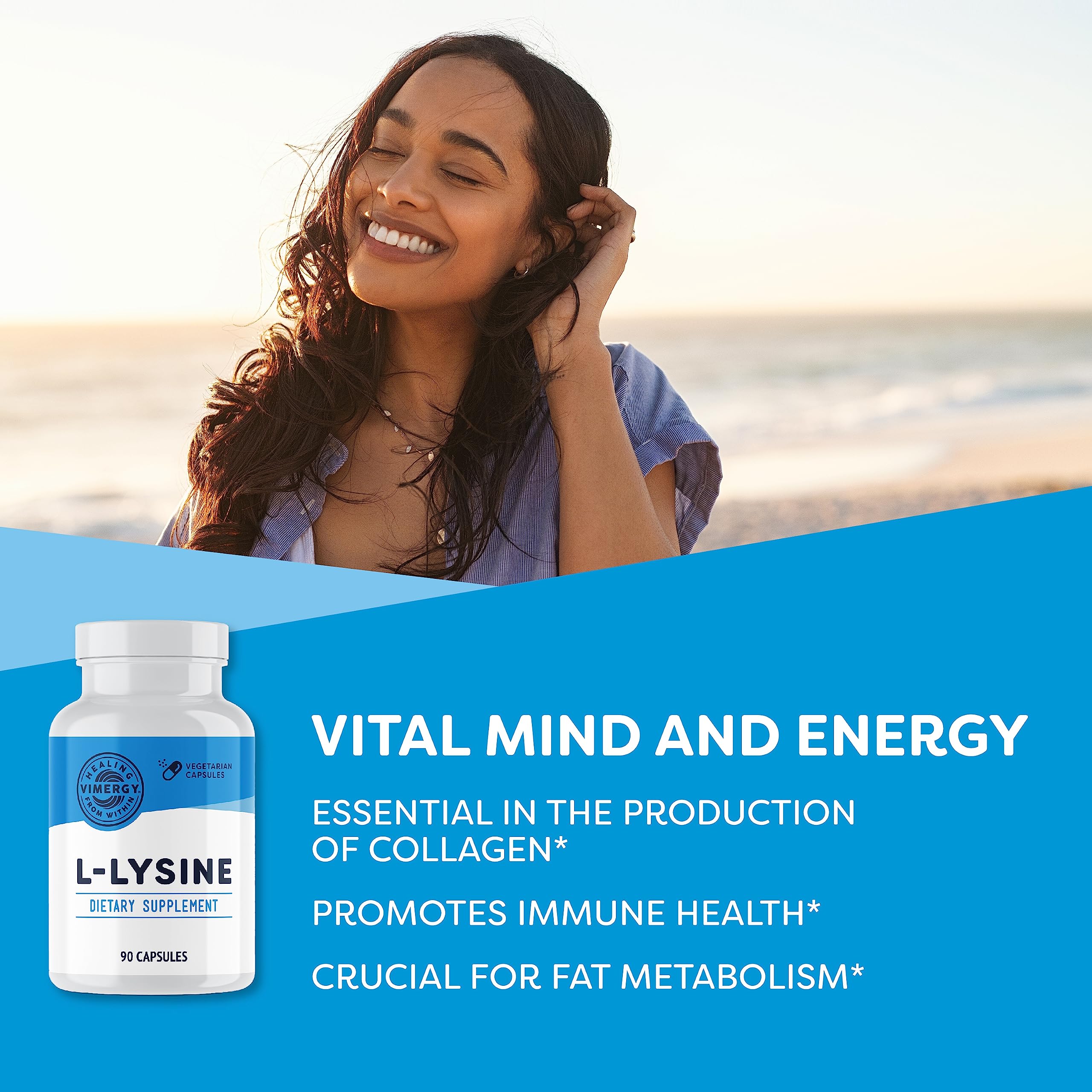 Vimergy L-Lysine 500mg vegan capsules with packaging