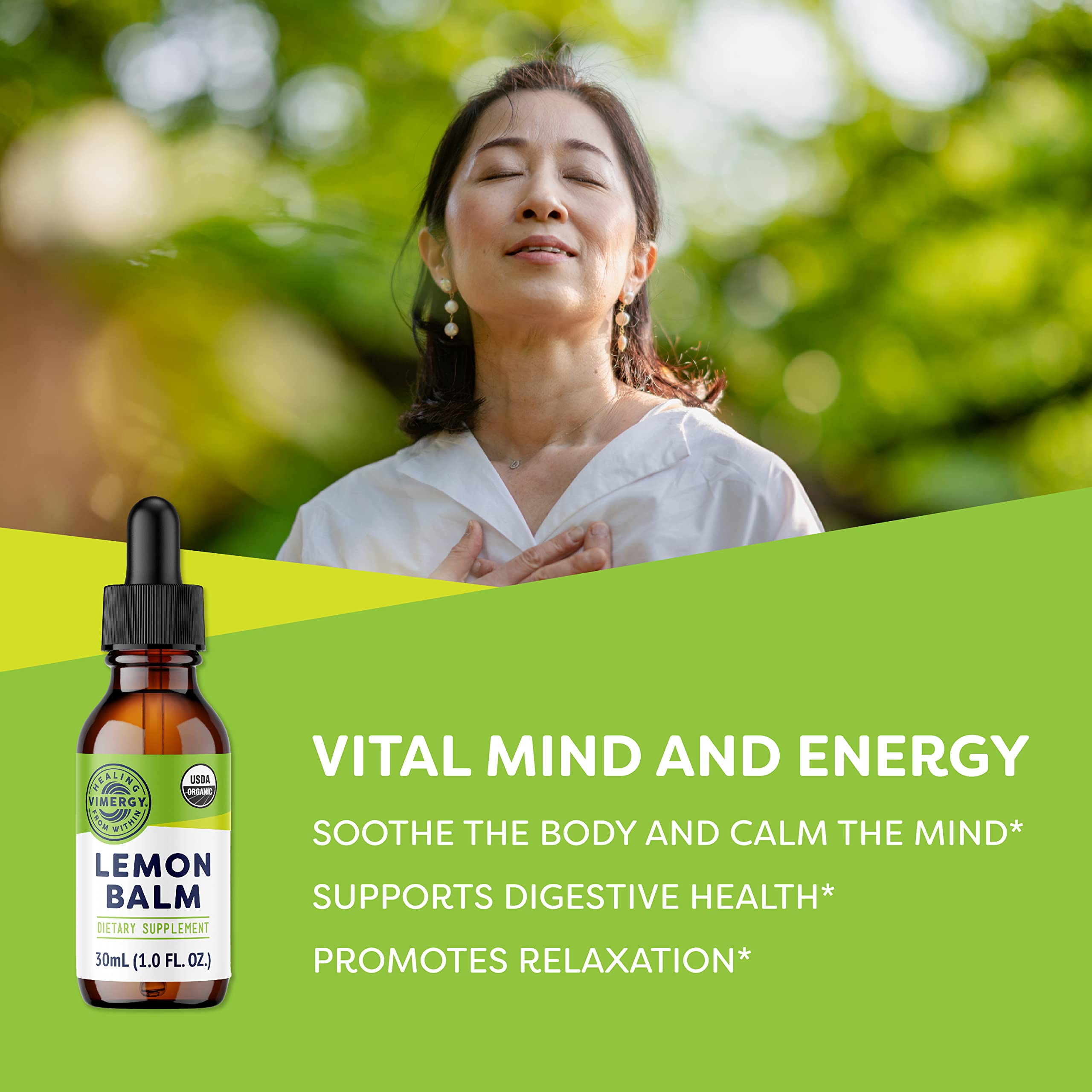 Vimergy Lemon Balm Liquid Supplement 82g bottle side view