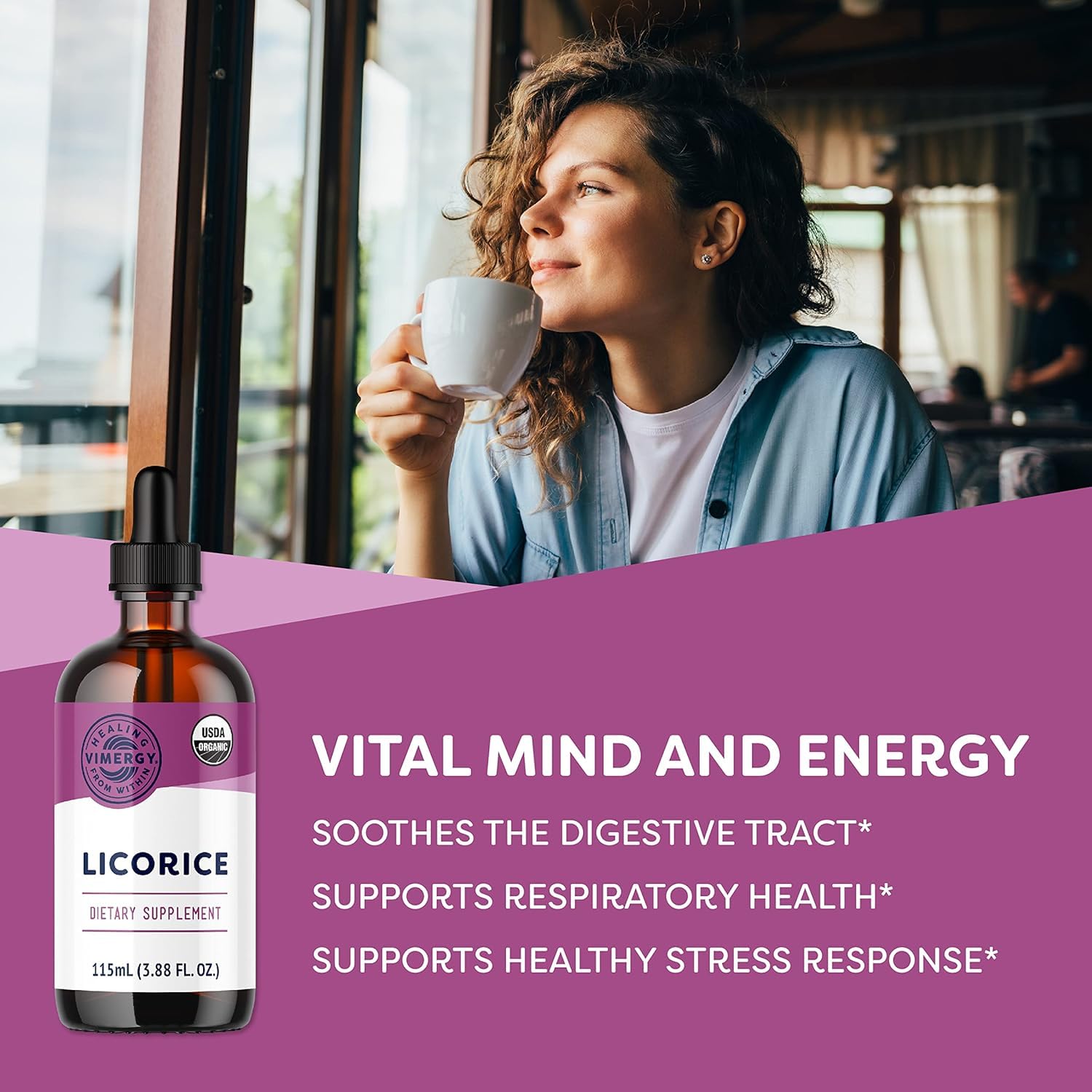 Vimergy Licorice Root Liquid Extract 50g bottle side view