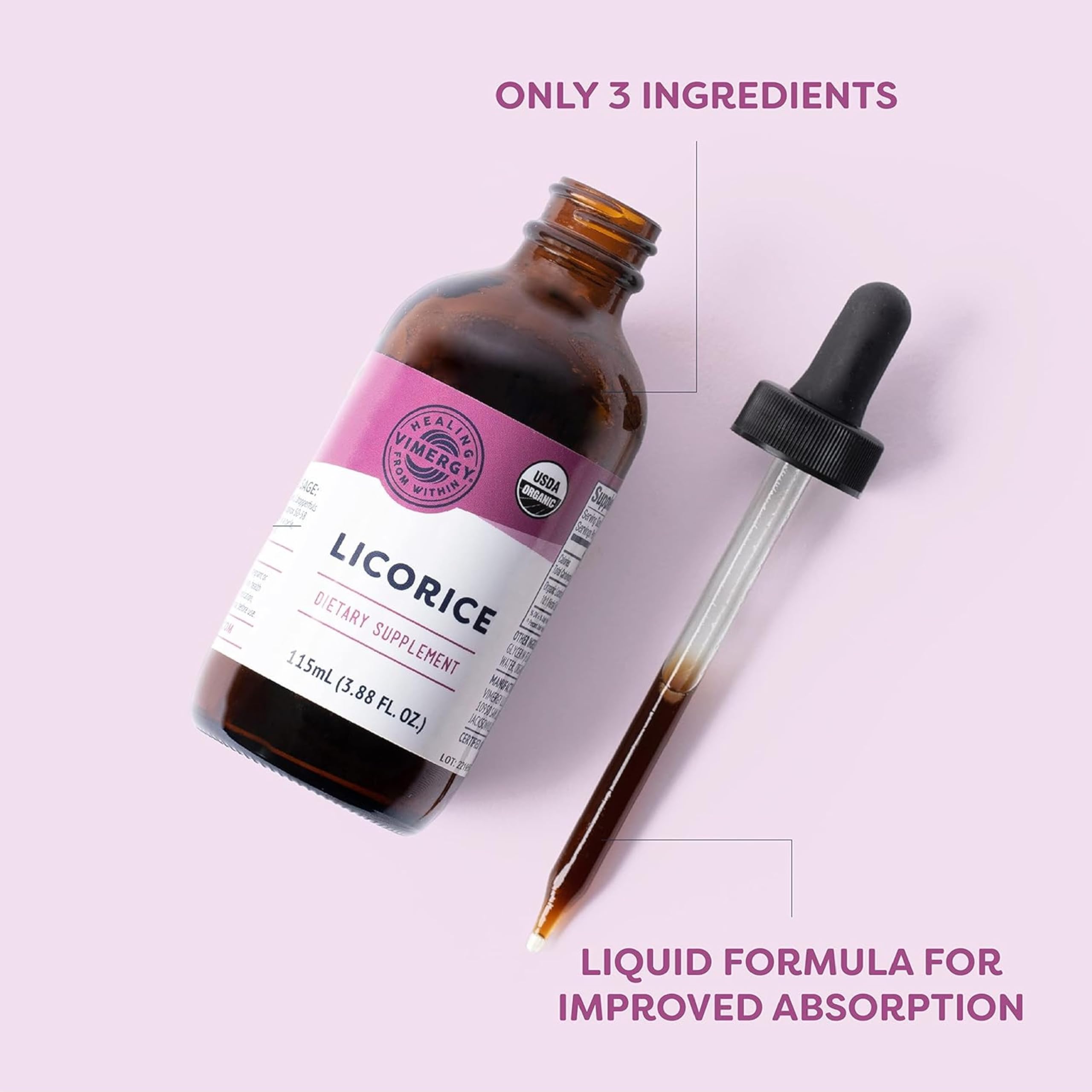 Vimergy Licorice Root Liquid Extract 50g bottle with dropper