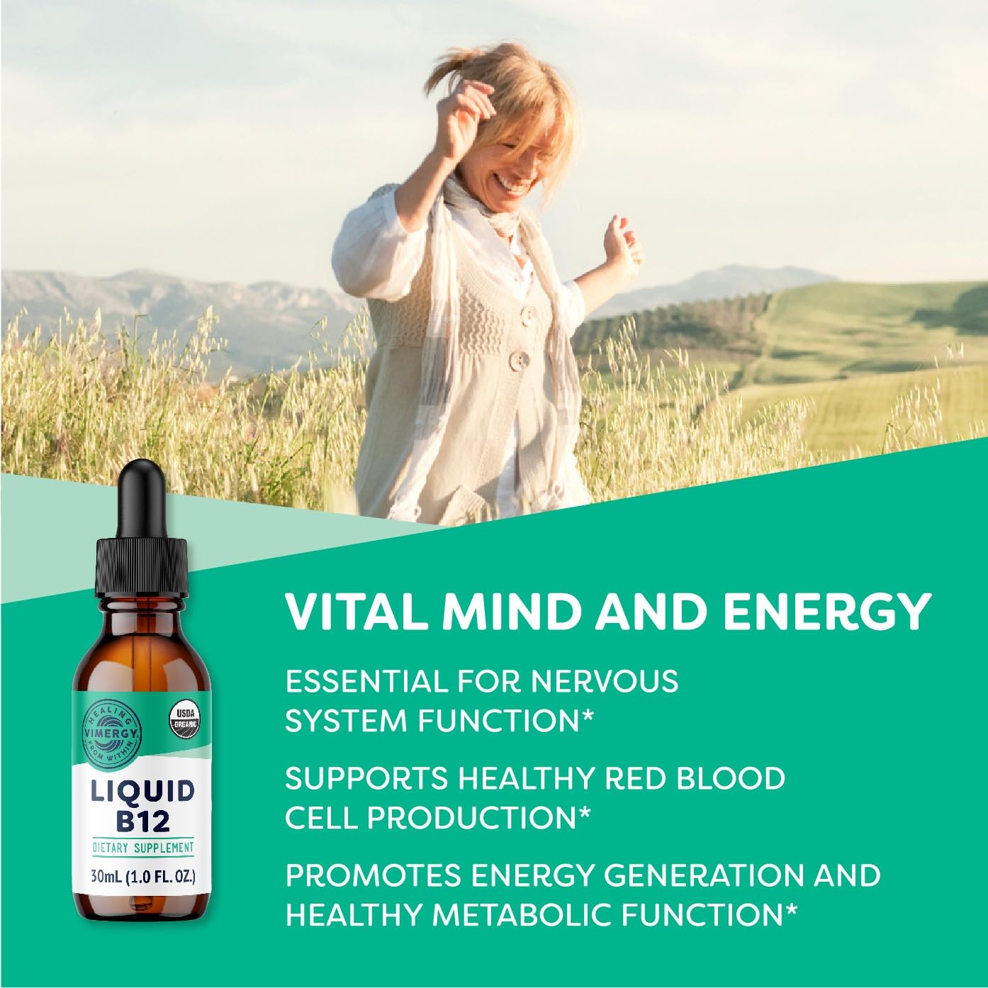 Vimergy Liquid B12 Drops 110g bottle with cap