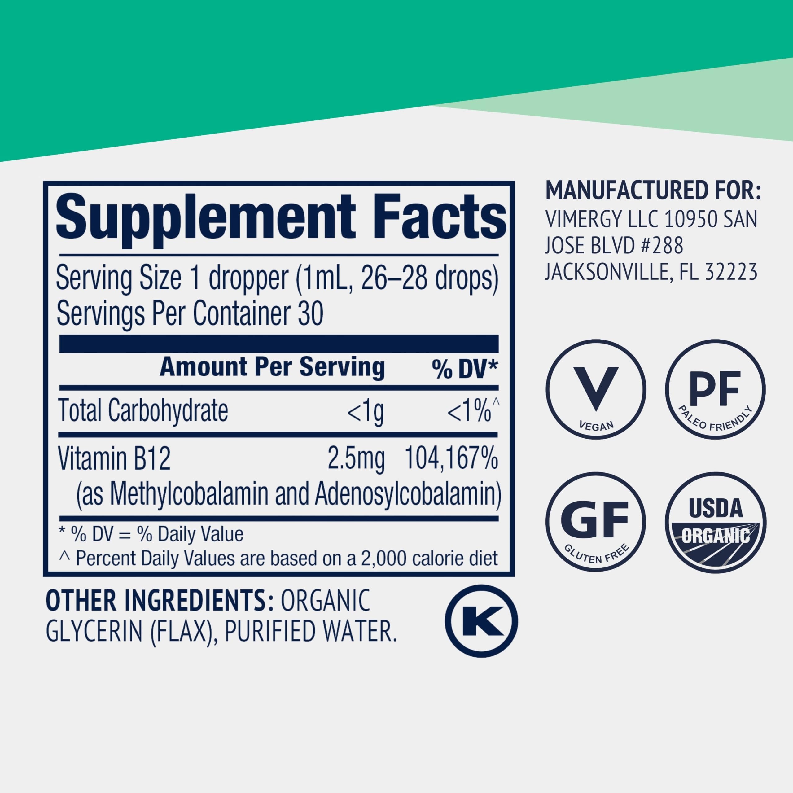 Vimergy Liquid B12 Drops 110g packaging