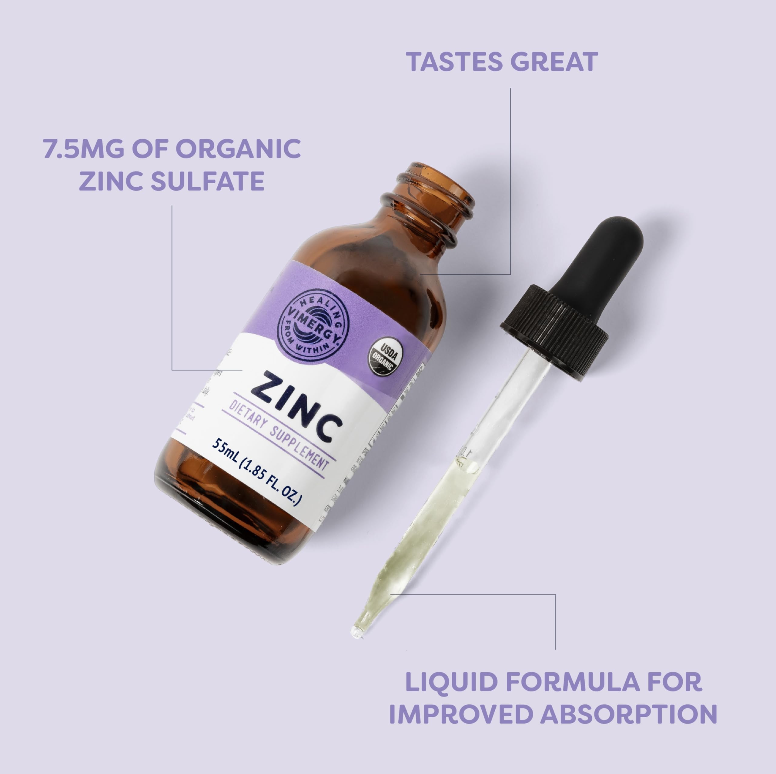 Vimergy Liquid Zinc Drops 150g dropper close-up