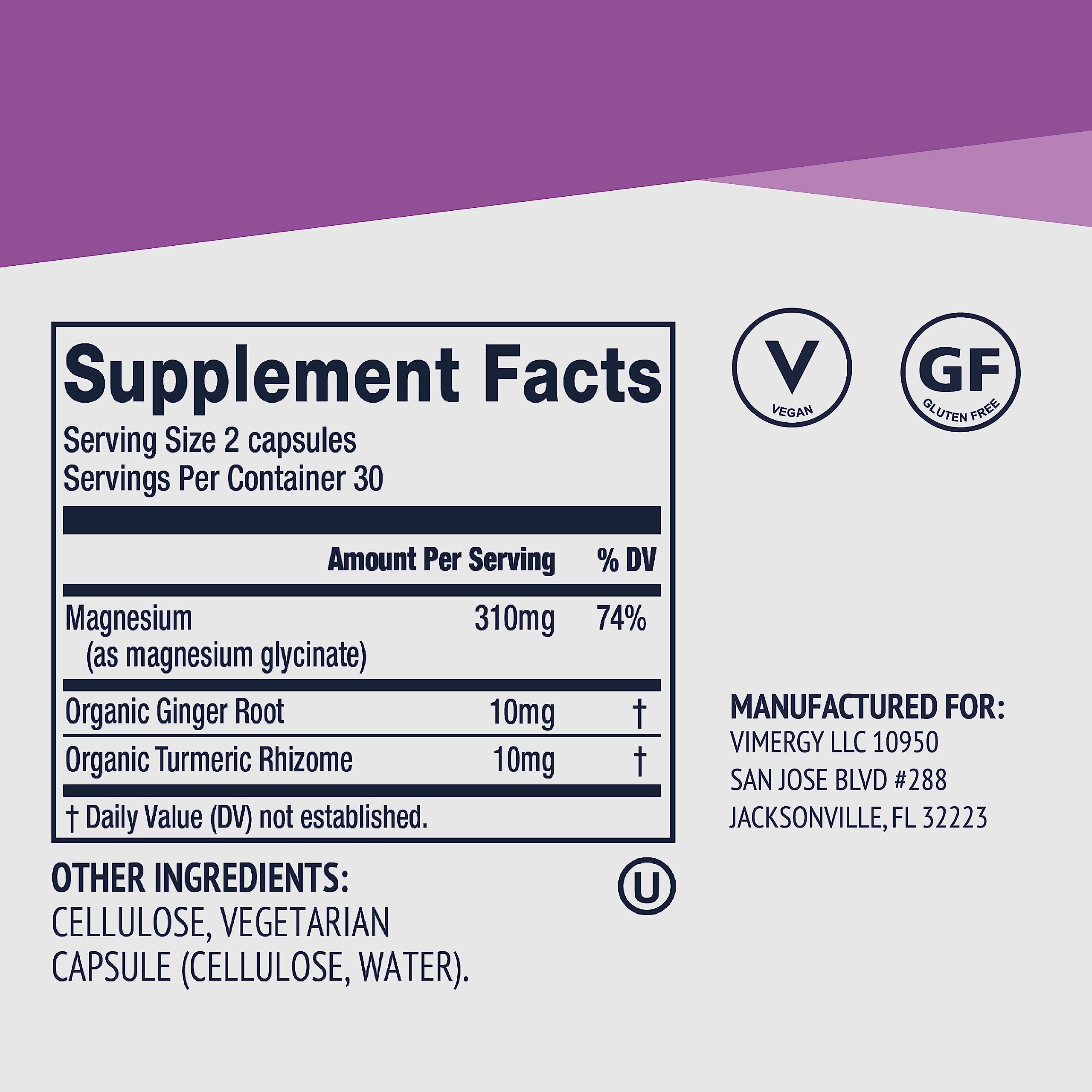 Vimergy Magnesium Glycinate capsules in a glass of water