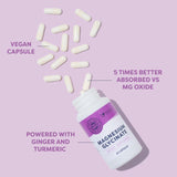 Vimergy Magnesium Glycinate capsules next to turmeric and ginger