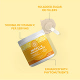 Vimergy Micro-C daily wellness Power Vitamin C Powder 125g mixed in a glass