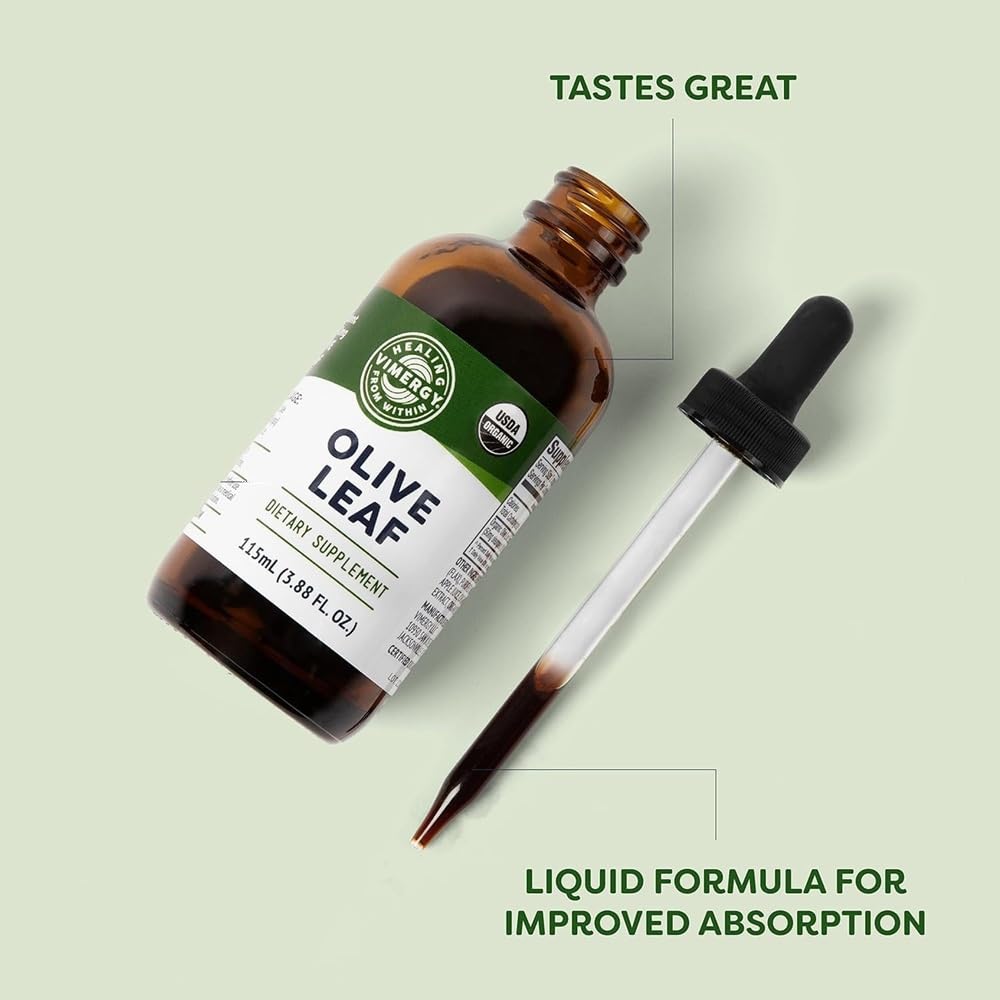 Vimergy Olive Leaf Liquid Extract bottle with dropper