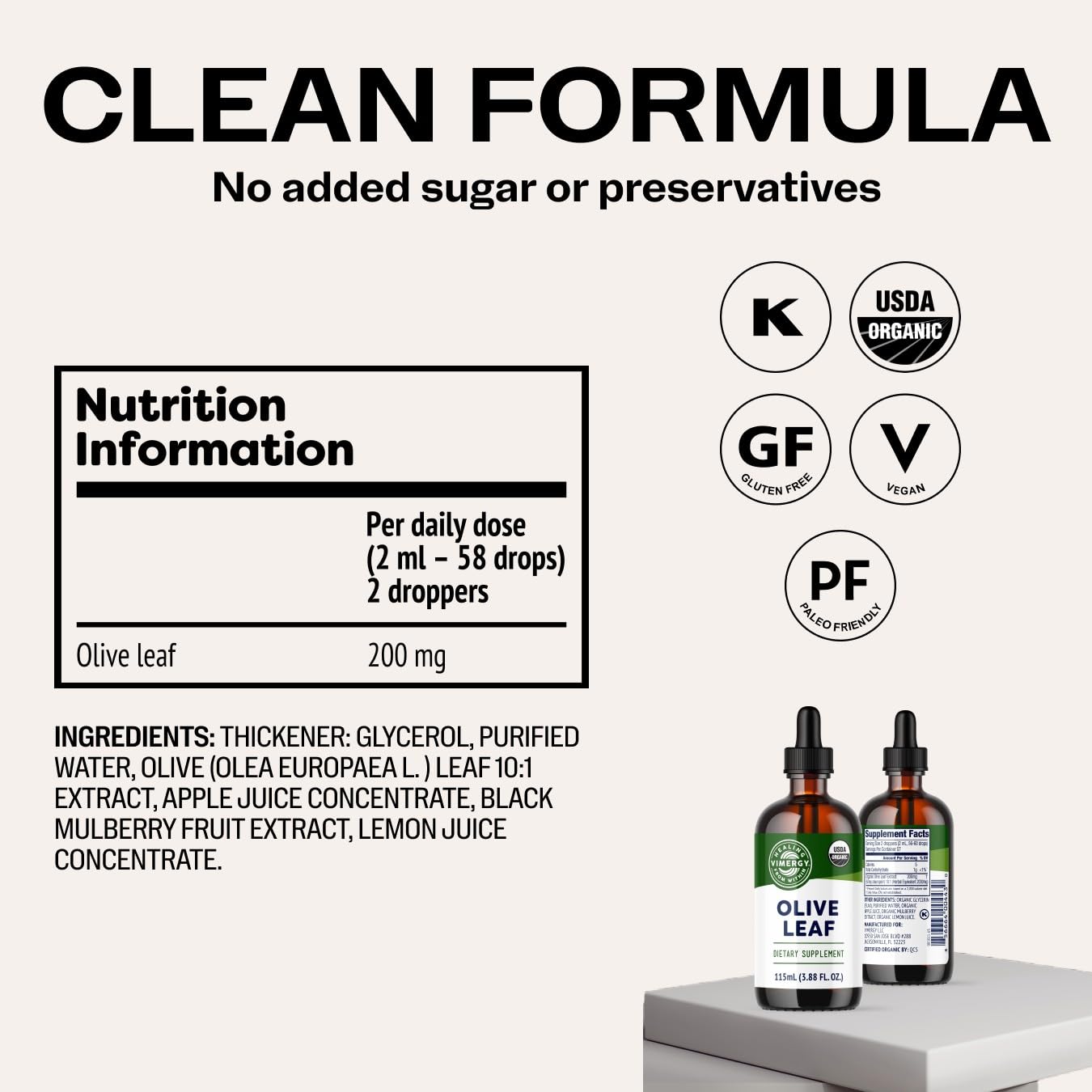 Vimergy Olive Leaf Liquid Extract in a glass with water