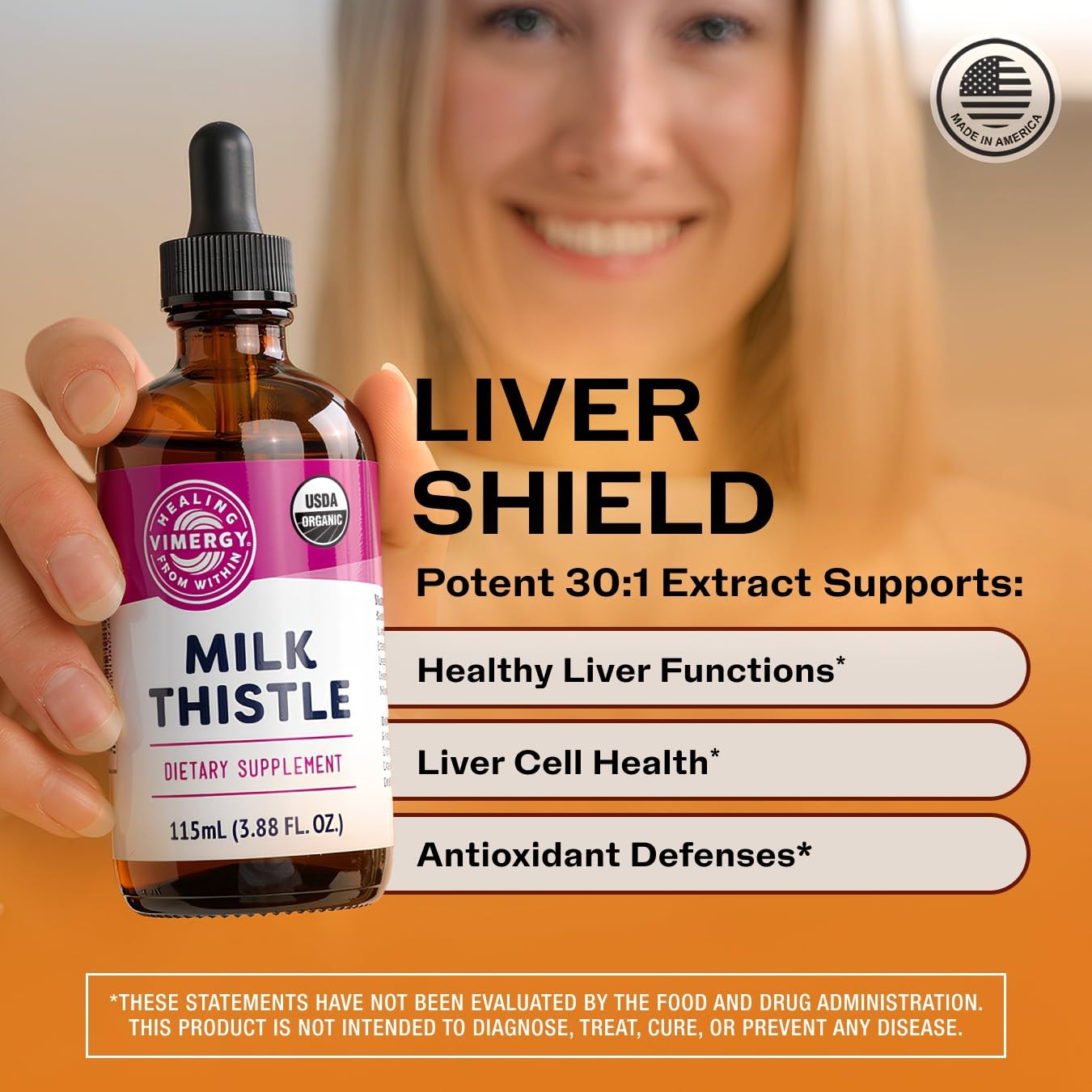 Vimergy Organic Liquid Milk Thistle 110mg bottle side view