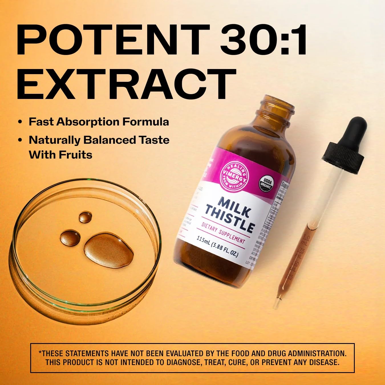 Vimergy Organic Liquid Milk Thistle 110mg dropper close-up