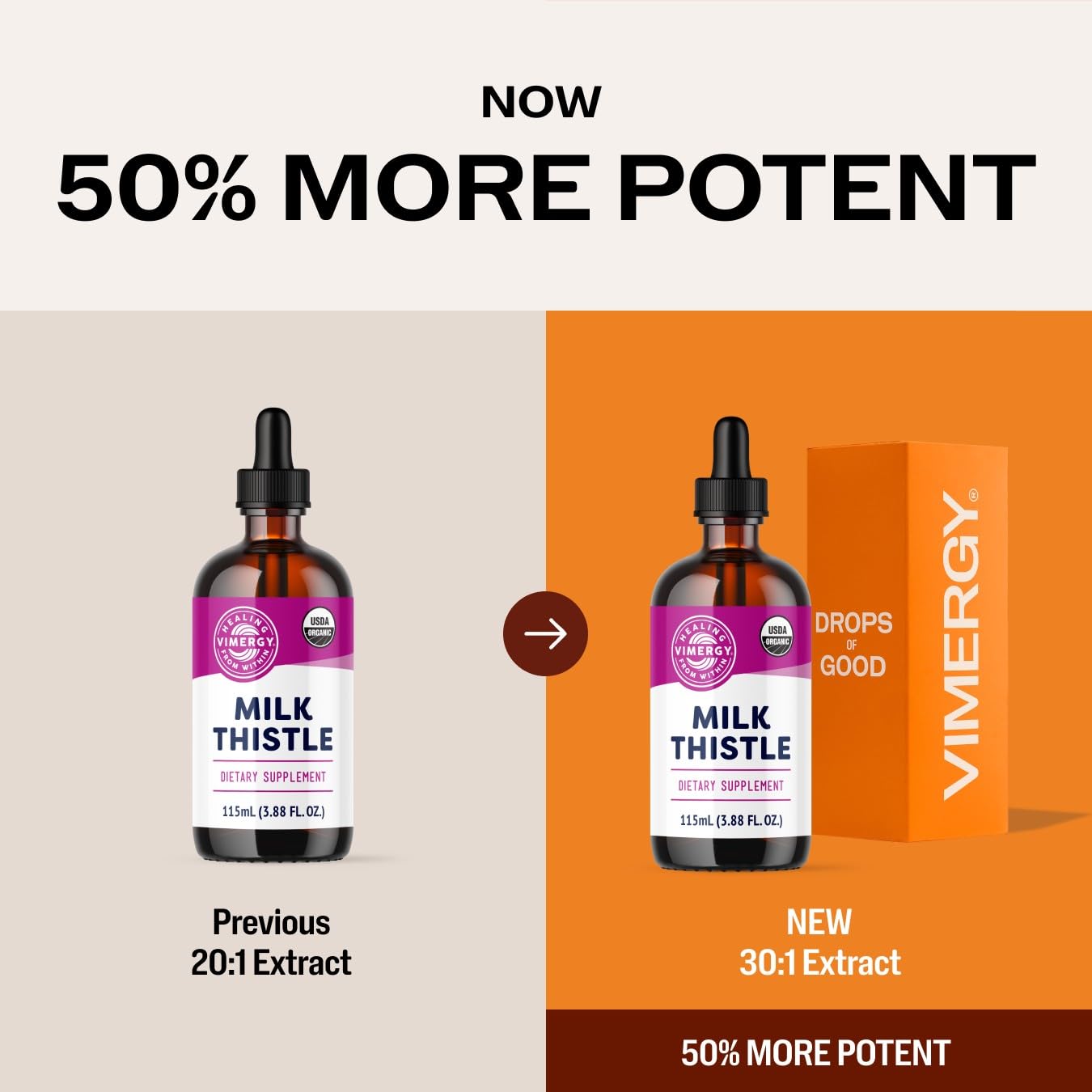 Vimergy Organic Liquid Milk Thistle 110mg packaging details