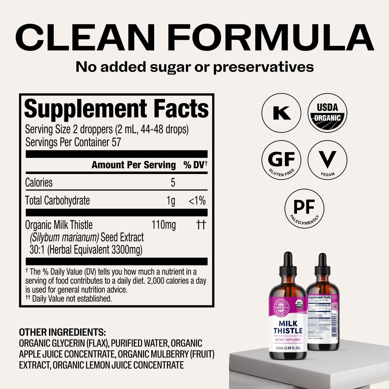 Vimergy Organic Liquid Milk Thistle 110mg serving suggestion