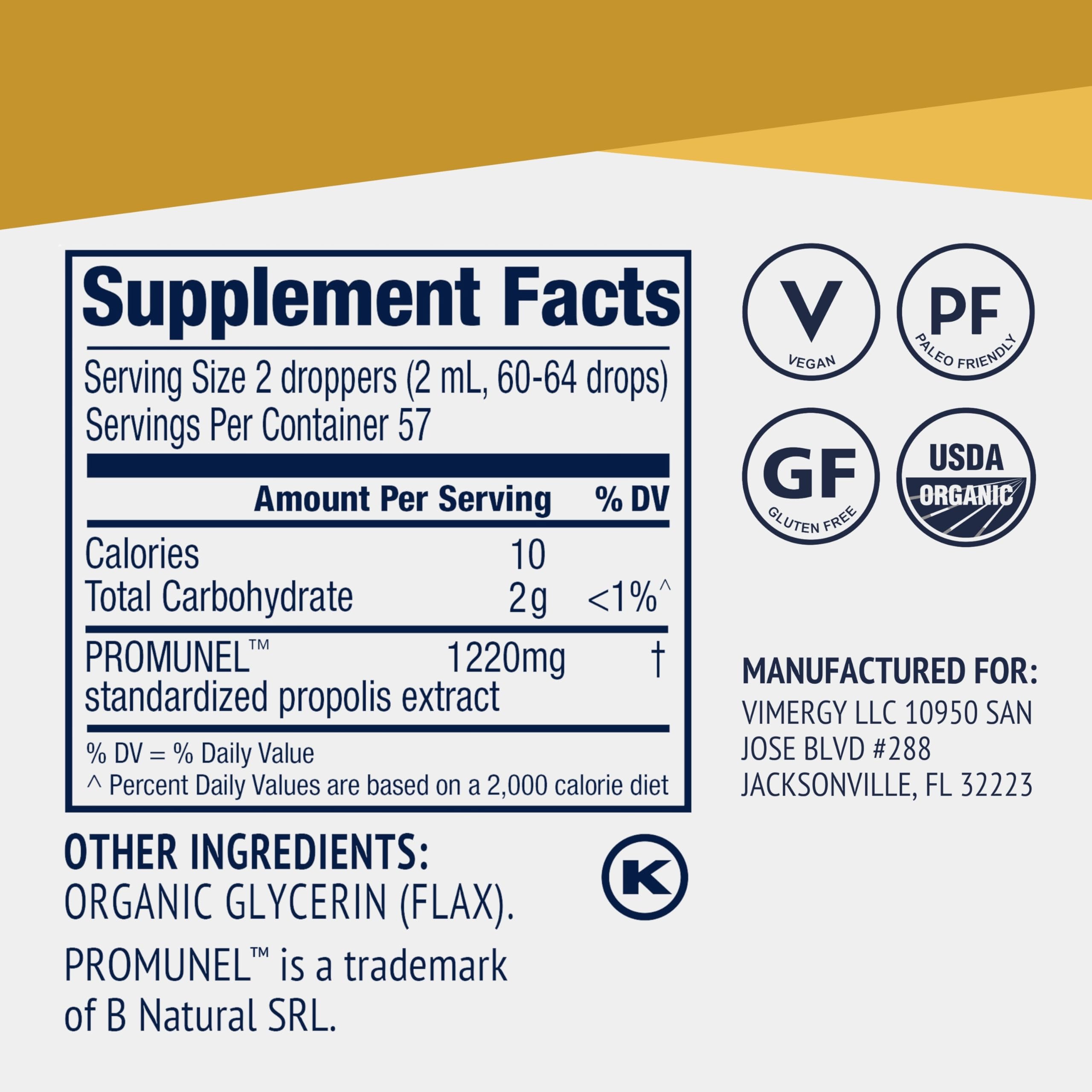 Vimergy PropolisPure 1220mg liquid supplement packaging