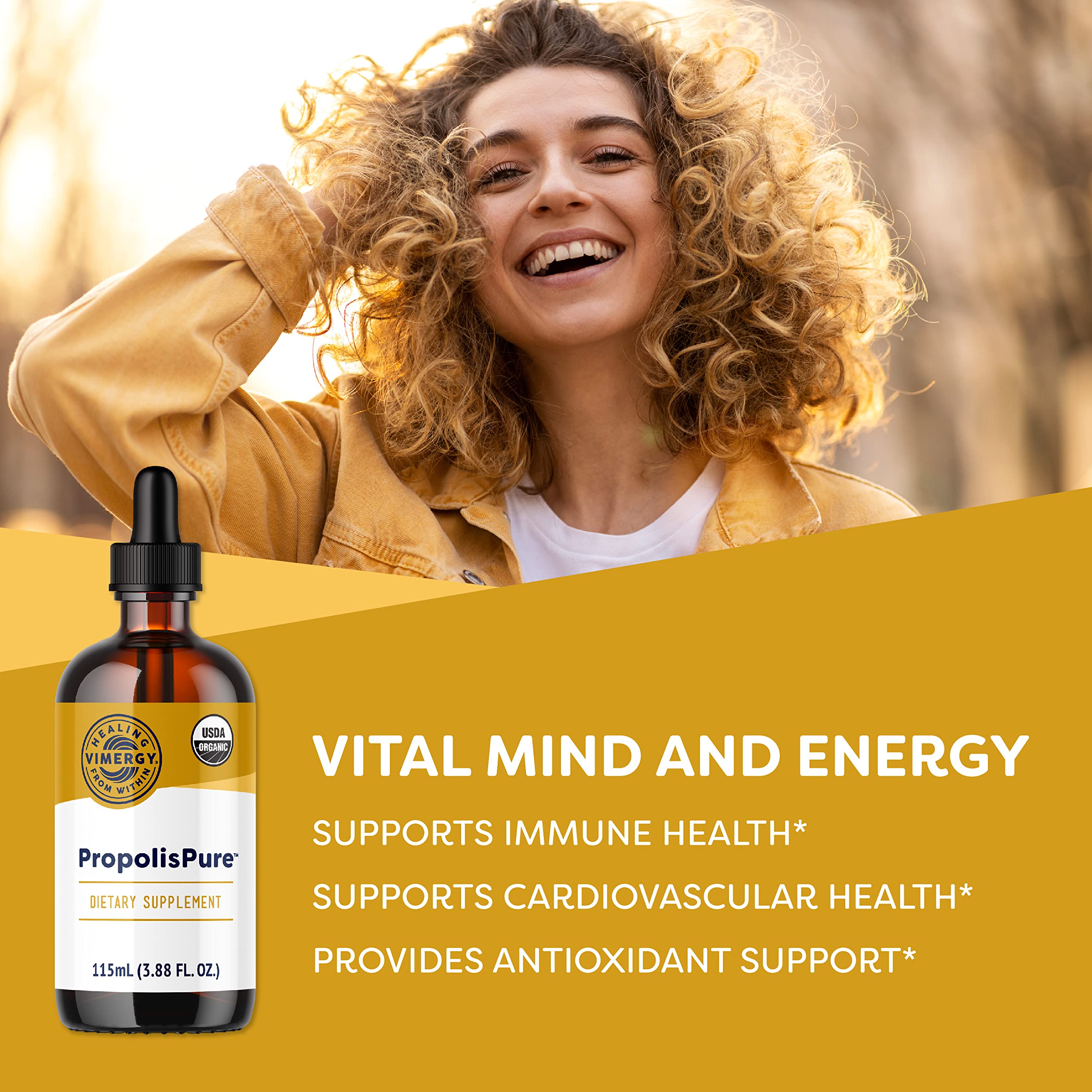Vimergy PropolisPure 1220mg liquid supplement side view