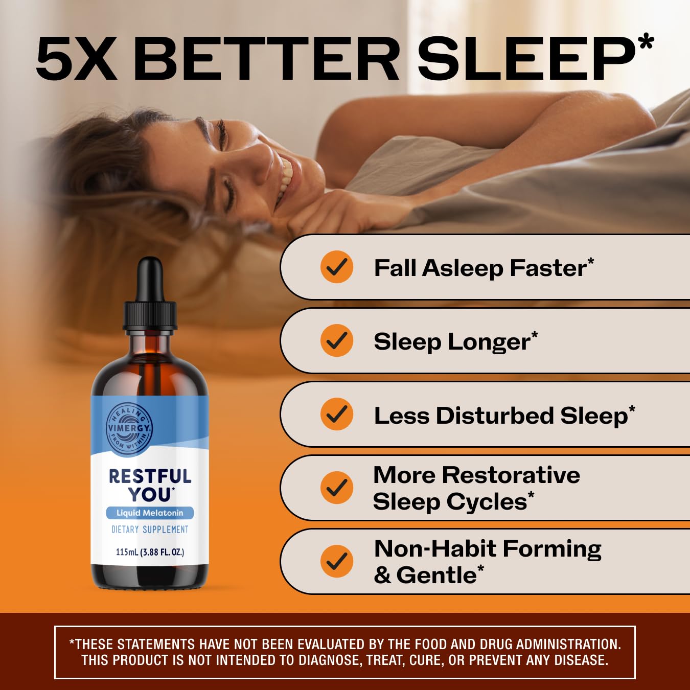 Vimergy Restful You Liquid Melatonin 115 mL bottle side view