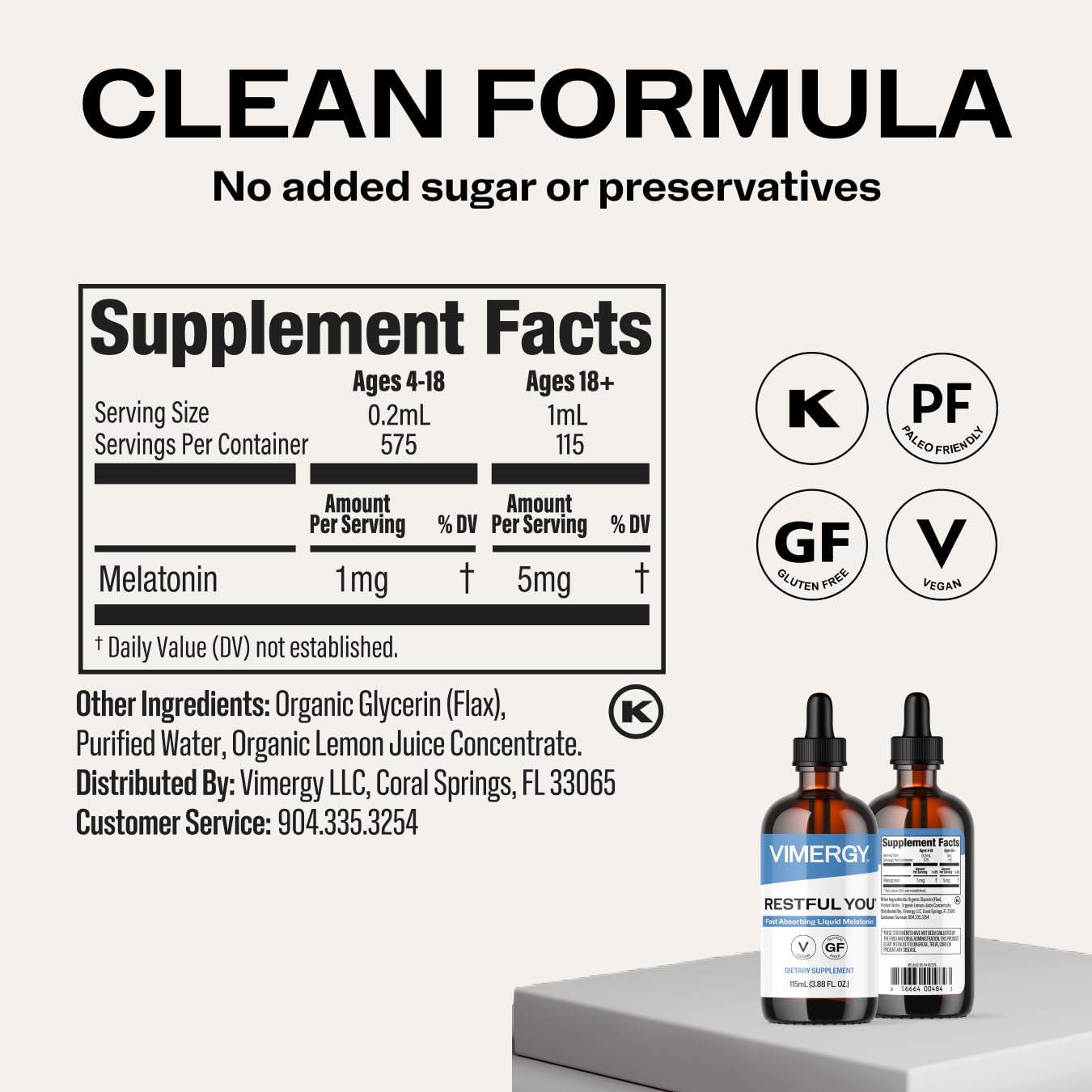 Vimergy Restful You Liquid Melatonin 115 mL in a glass with lemon