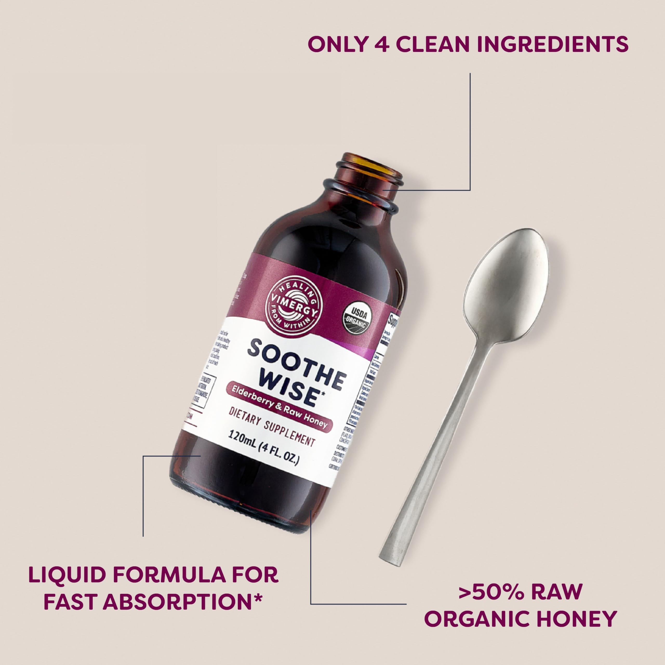 Vimergy Soothe Wise Elderberry Syrup 280g side view