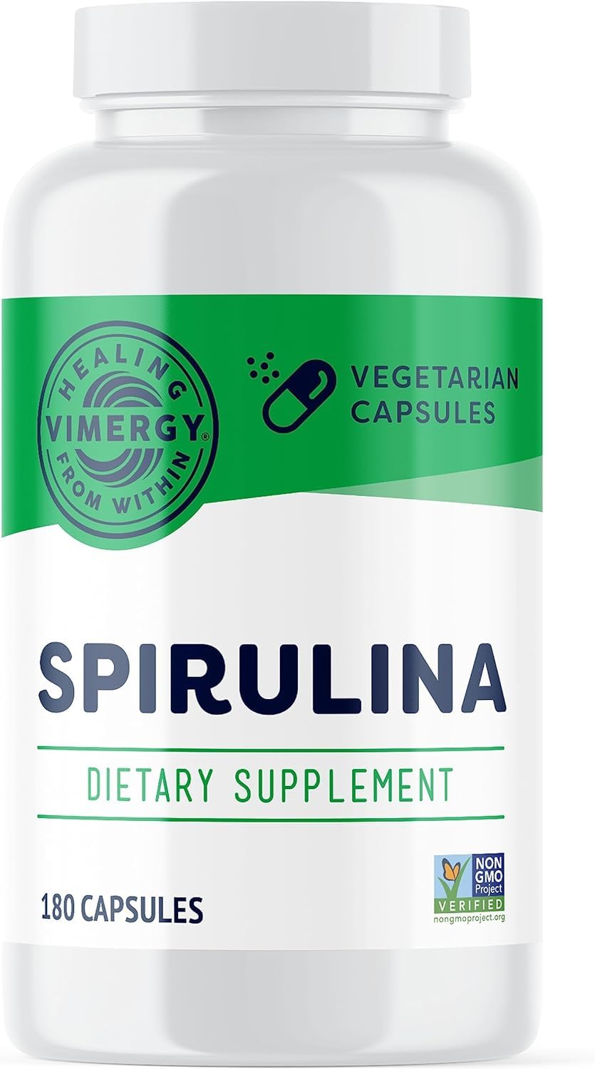 Vimergy Spirulina Capsules front view with packaging