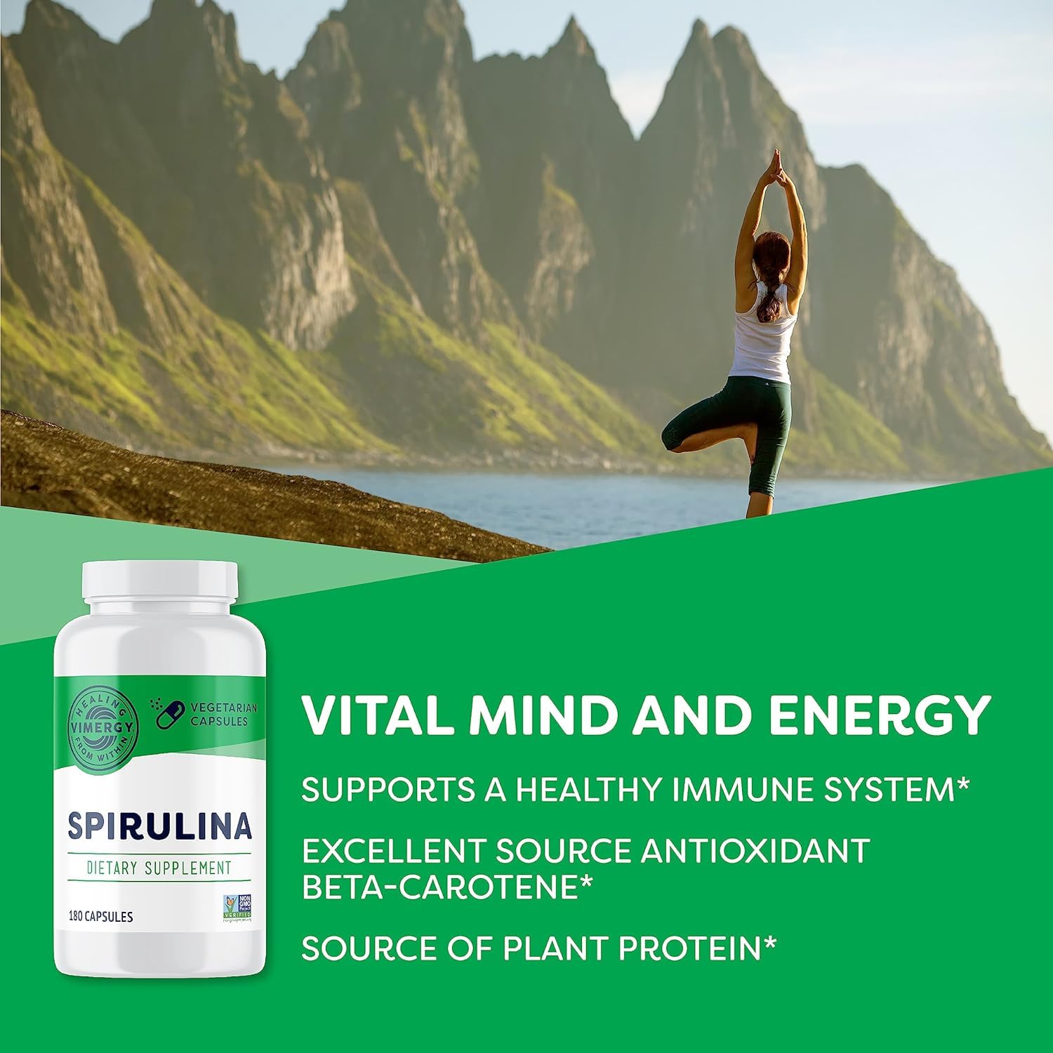Vimergy Spirulina Capsules open with powder visible