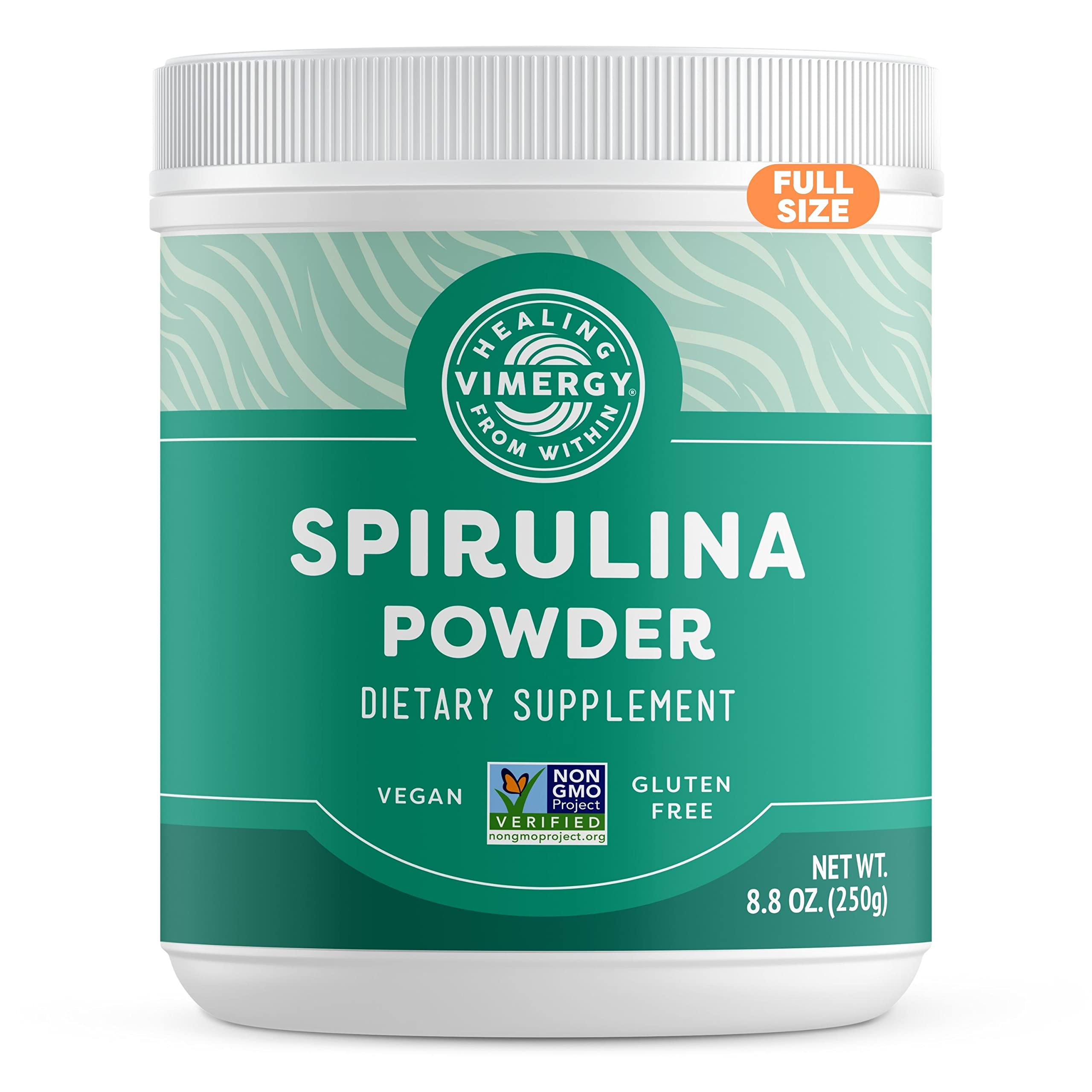 Vimergy Spirulina Powder 250g front view with packaging