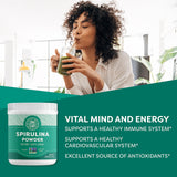 Vimergy Spirulina Powder 250g scoop on a wooden table