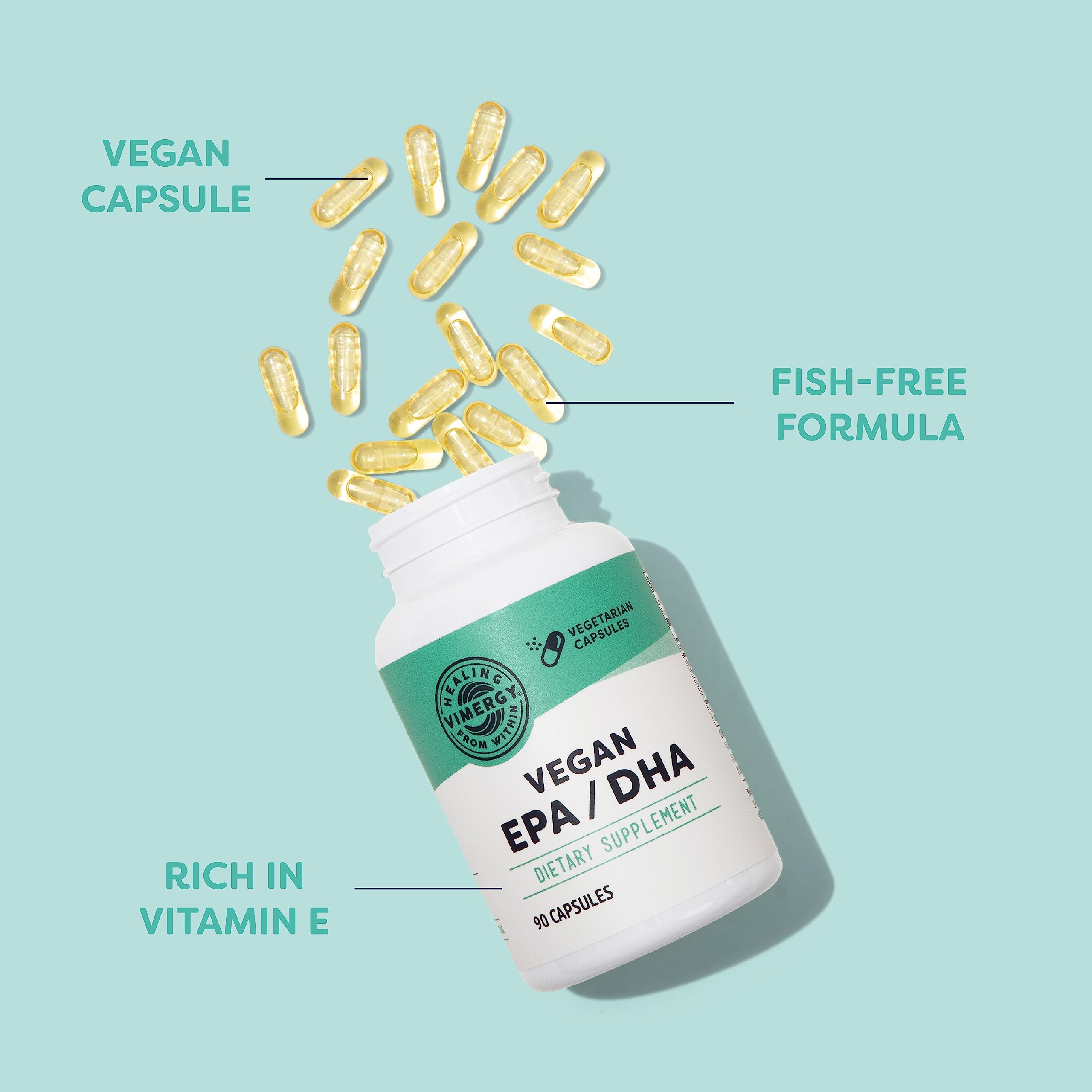 Vimergy Vegan Omega-3 Capsules showing capsule size