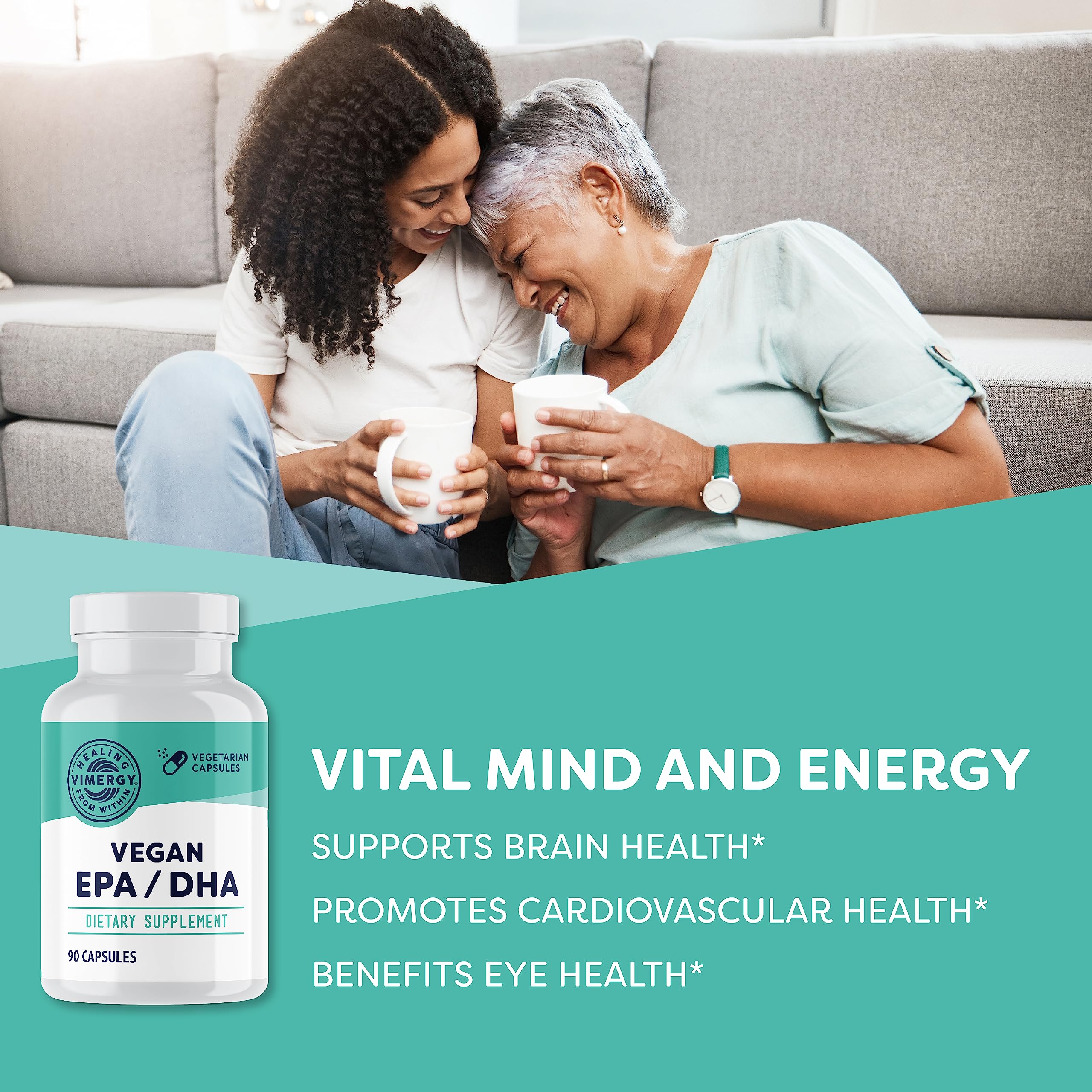 Vimergy Vegan Omega-3 Capsules side view with label
