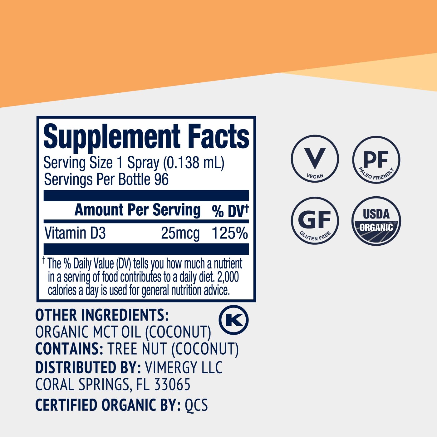 Vimergy Vitamin D3 Liquid Supplement 1000IU on a kitchen counter