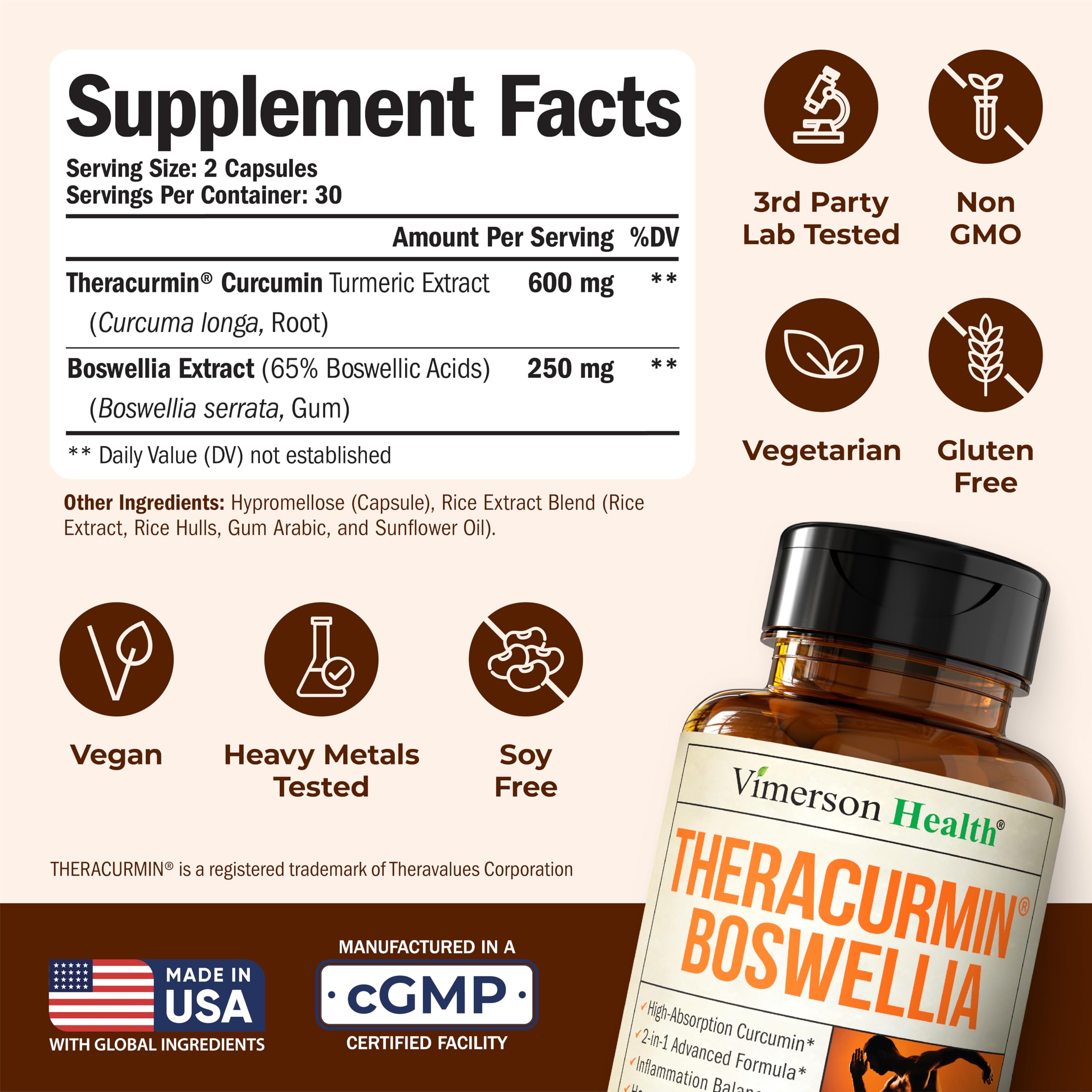Vimerson Health Boswellia Serrata Supplement back view with ingredient list
