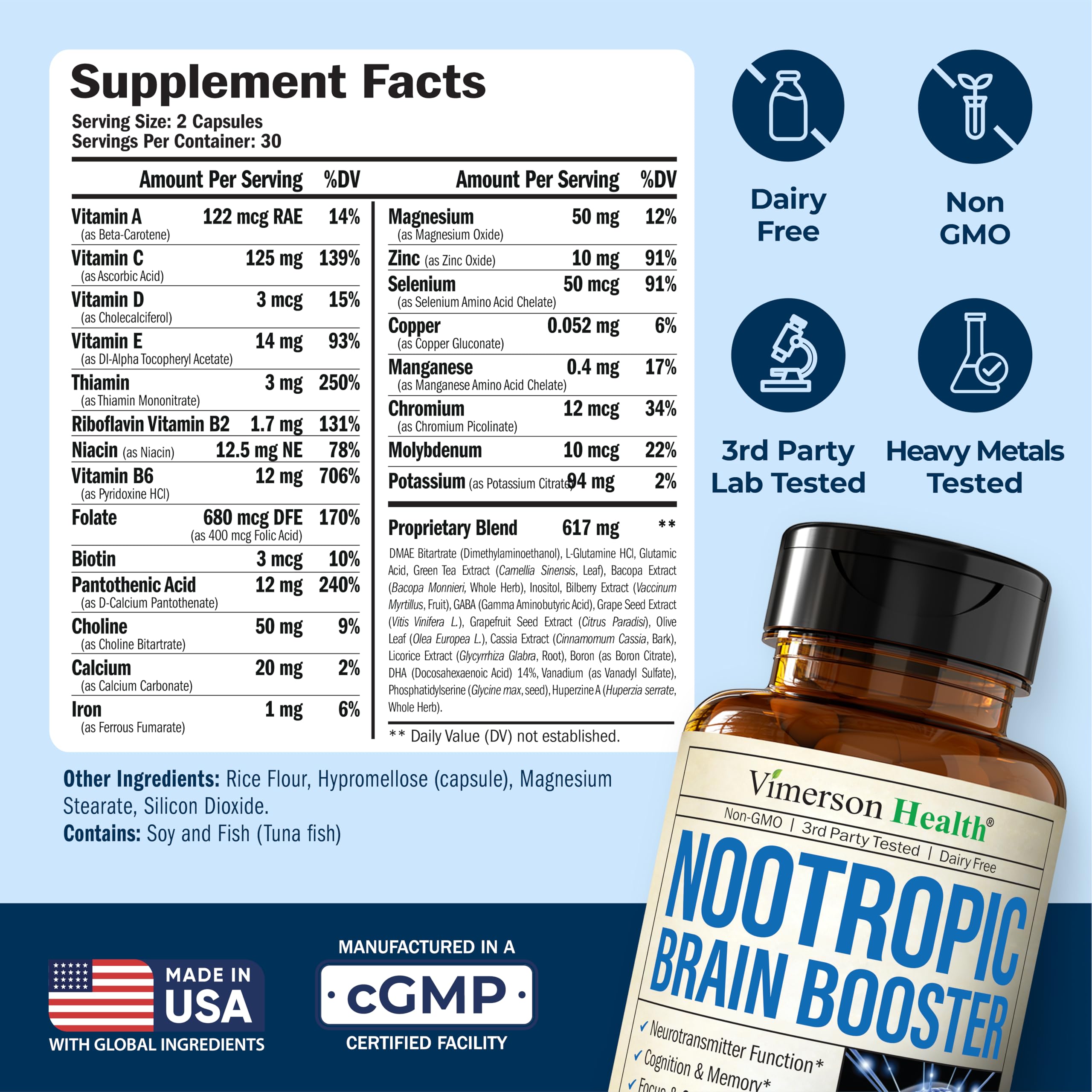 Vimerson Health Brain support Supplement bottle with flip-top