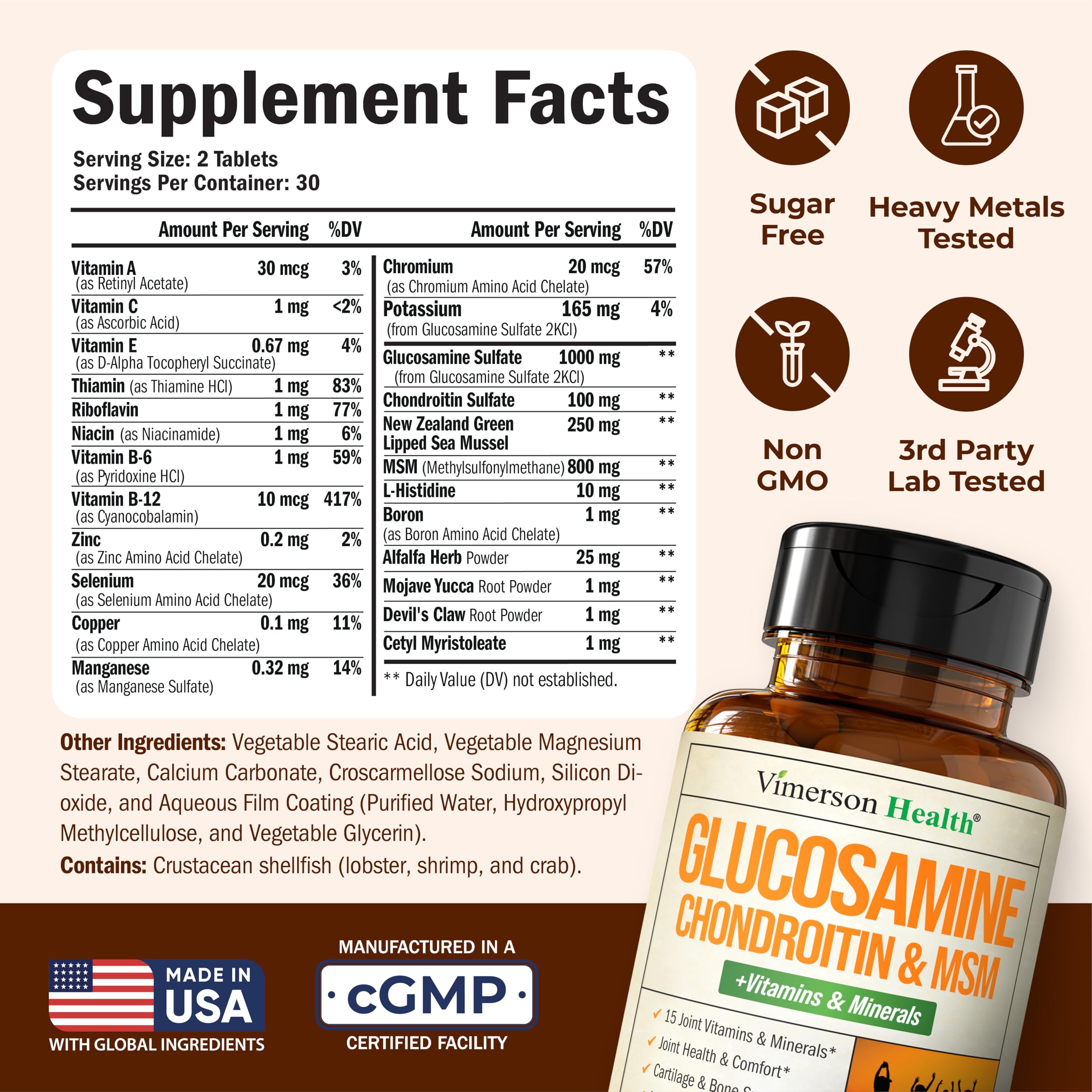 Vimerson Health Chondroitin Supplement back view with ingredient list