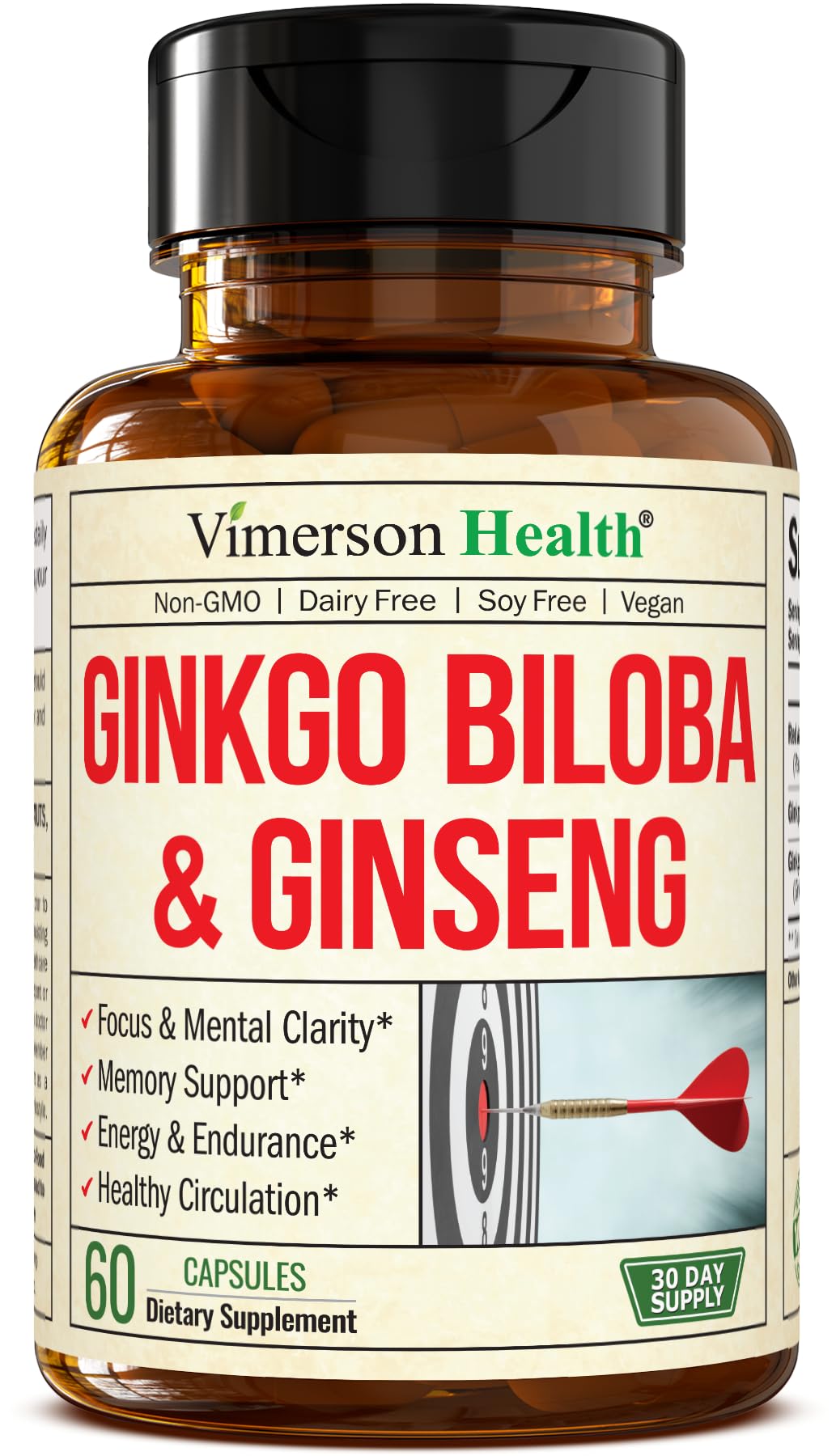 Vimerson Health Ginkgo Biloba & Ginseng Capsules front view