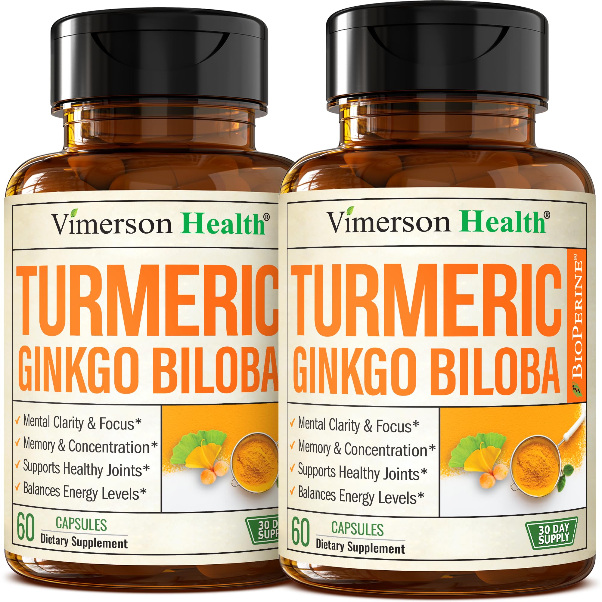 Vimerson Health Ginkgo Biloba Turmeric Capsules front view