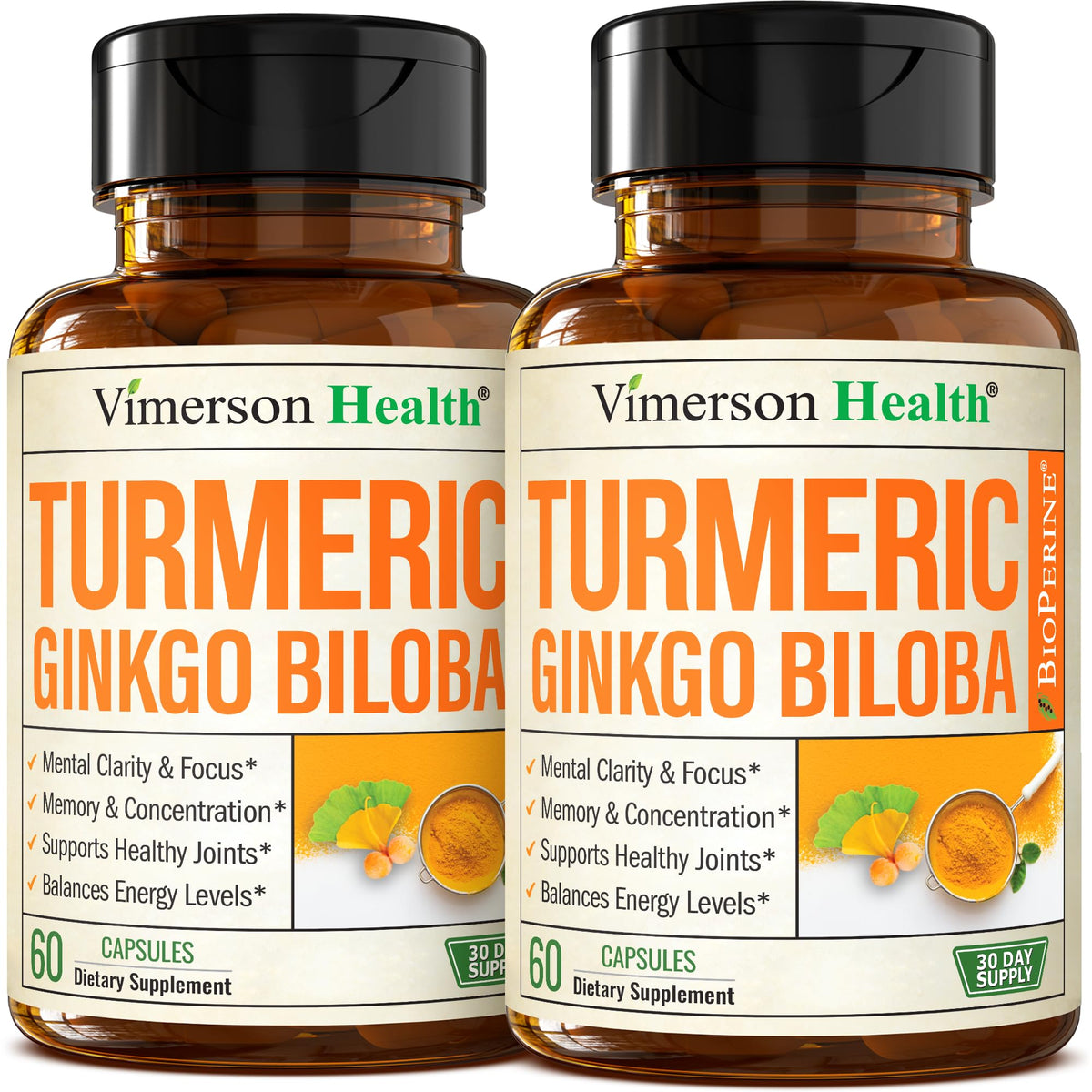 Vimerson Health Ginkgo Biloba Turmeric Capsules front view