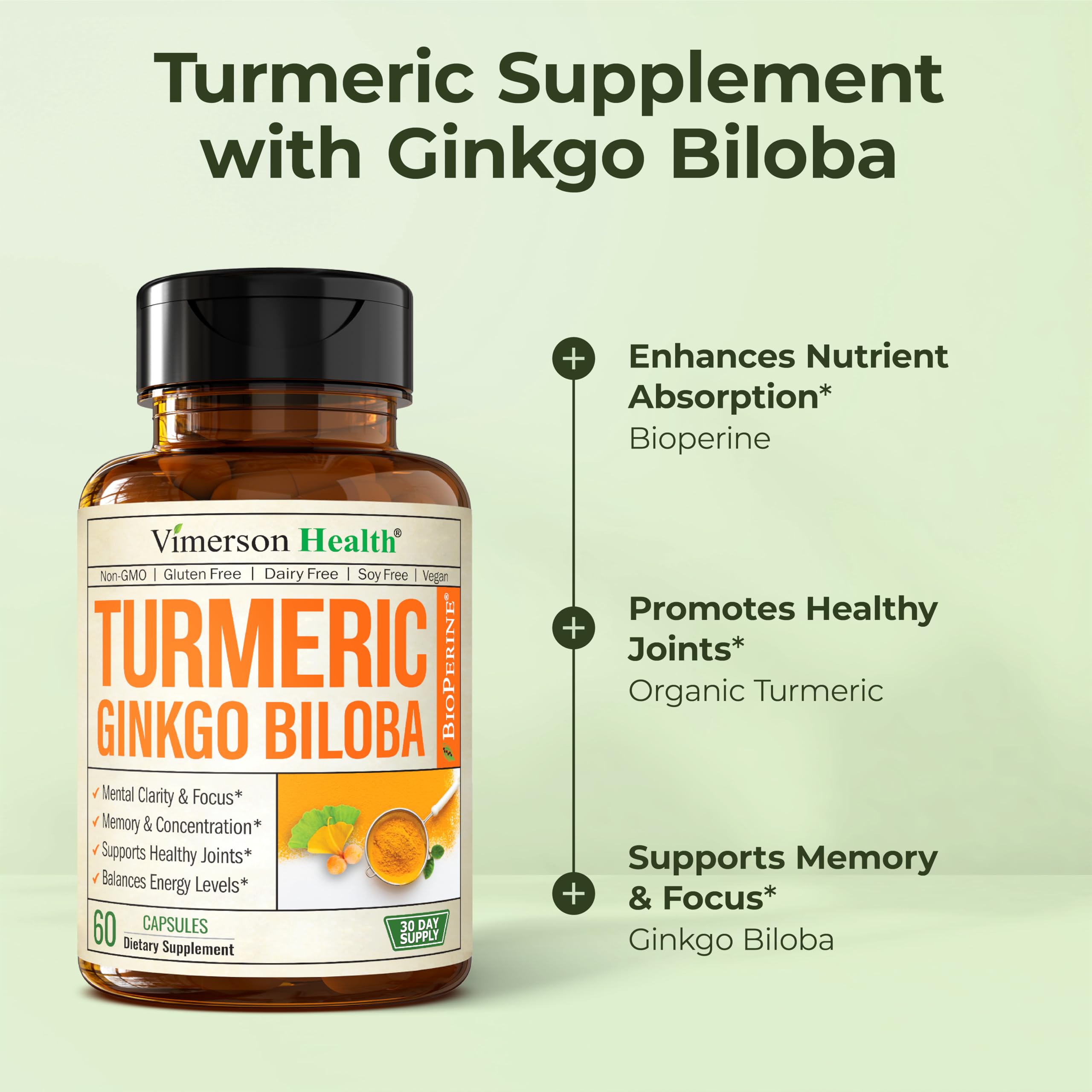 Vimerson Health Ginkgo Biloba Turmeric Supplement with a measuring spoon