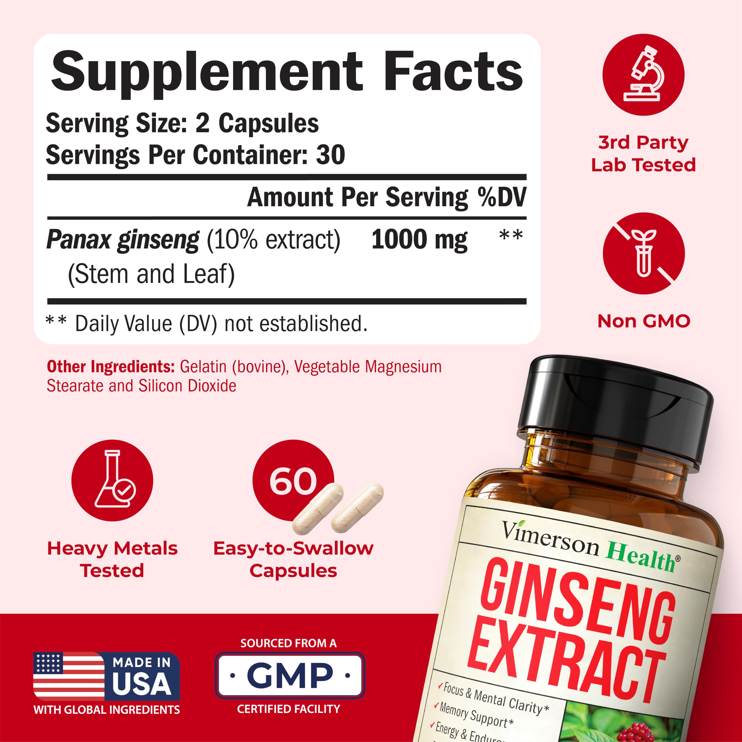 Vimerson Health Ginseng Supplement 1000mg side view