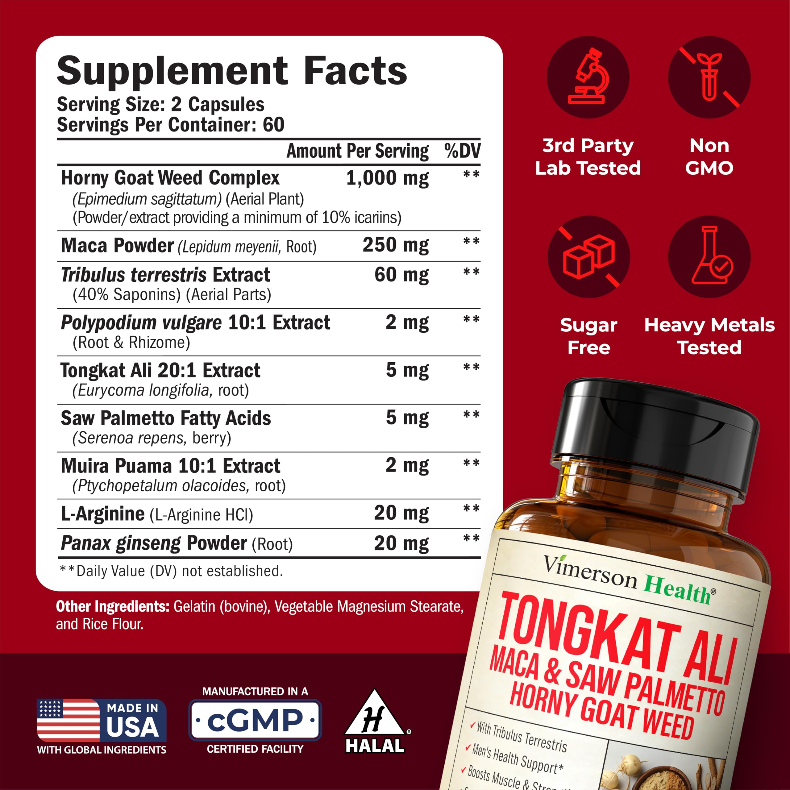 Vimerson Health Horny Goat Weed Complex back view with ingredient list
