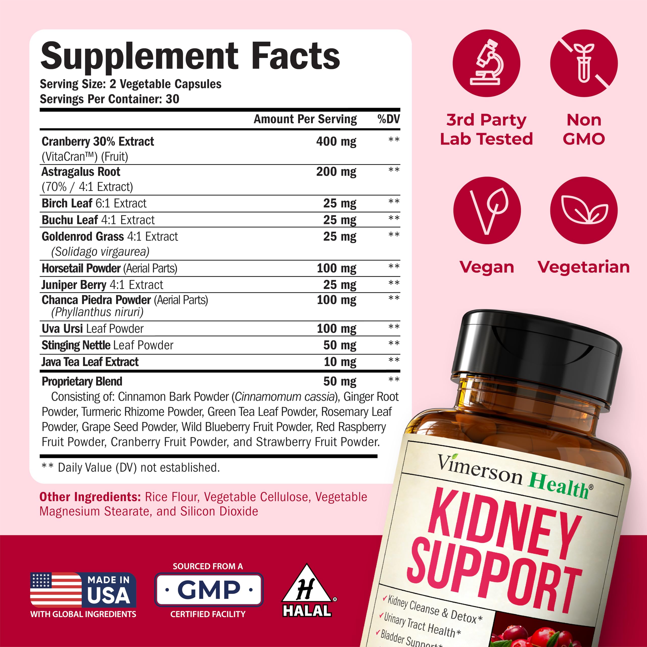Vimerson Health Kidney Support Supplement capsules on a wooden surface