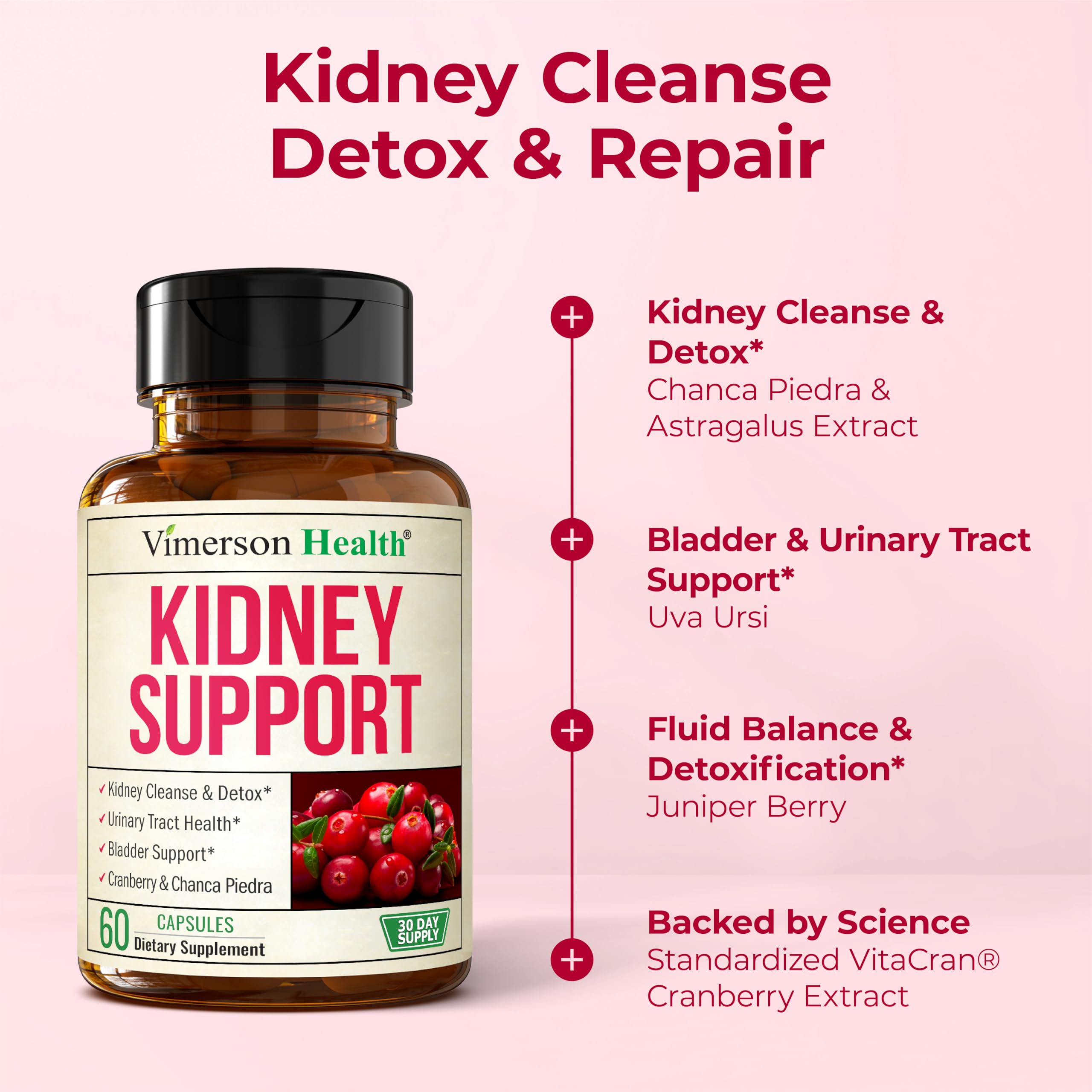 Vimerson Health Kidney Support Supplement with a glass of water