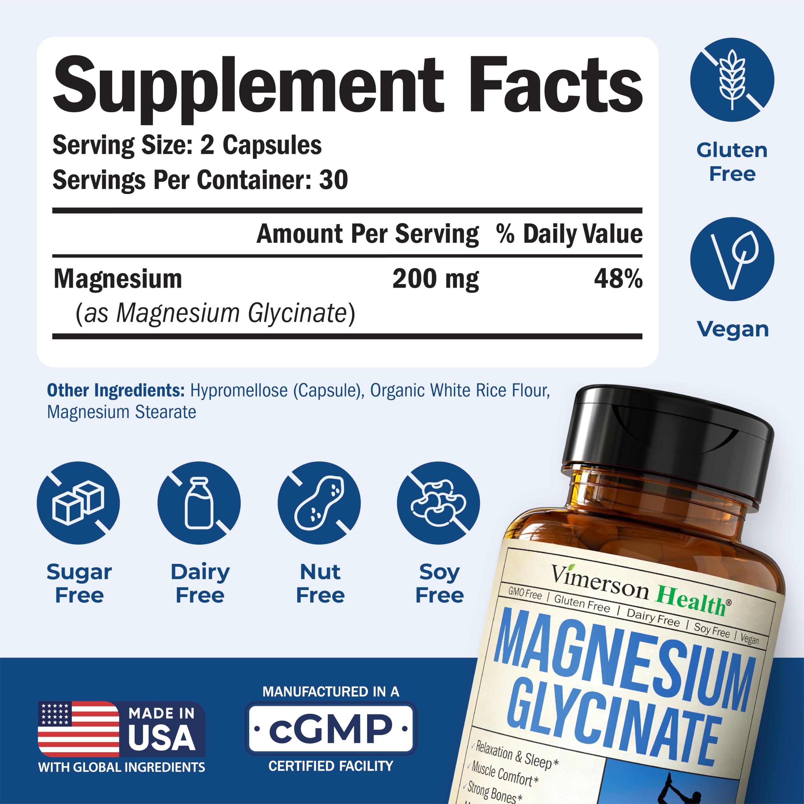 Vimerson Health Magnesium Glycinate 200mg capsules close-up