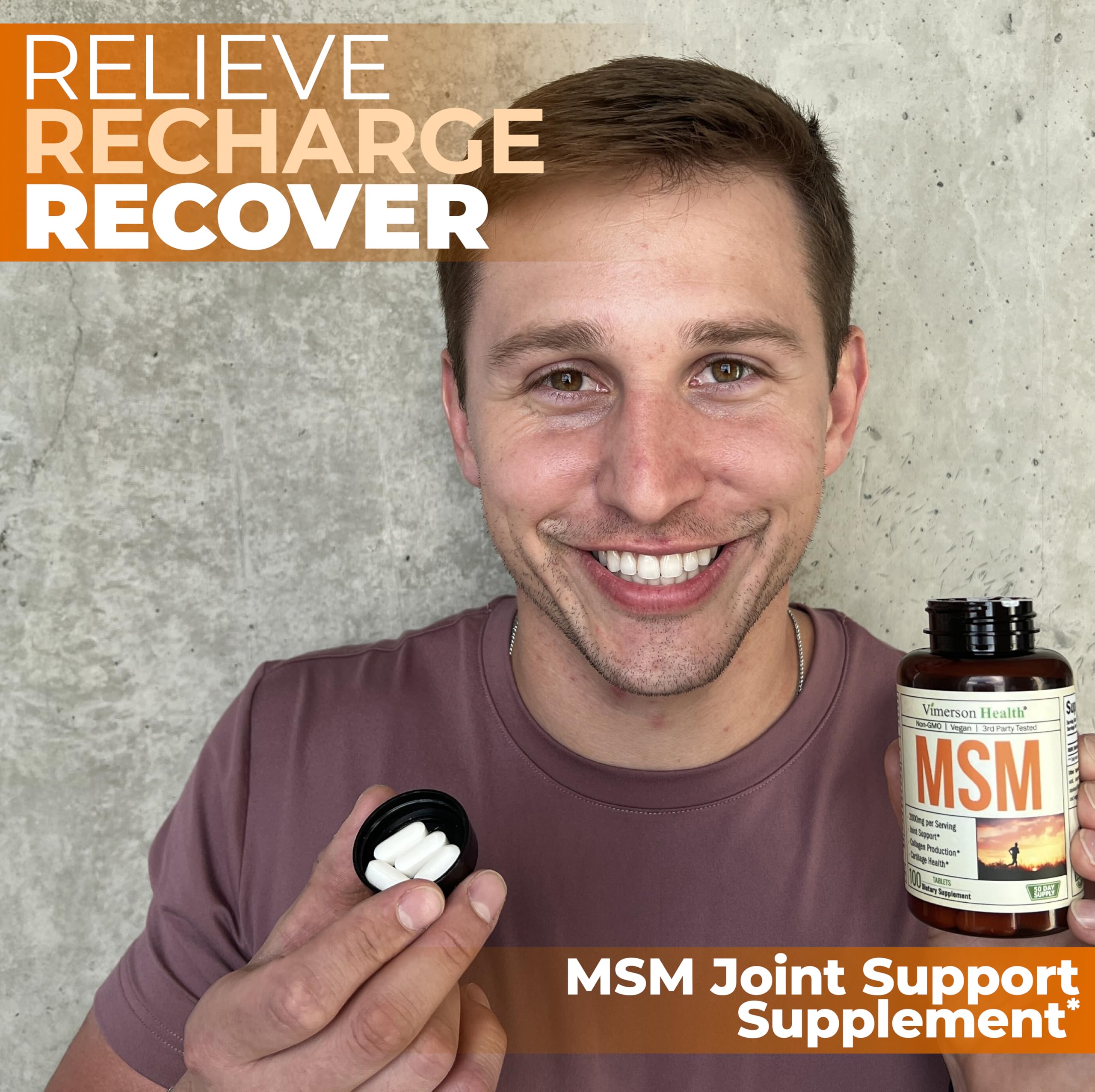 Vimerson Health MSM Joint Support Supplement 2000mg packaging with a measuring tape