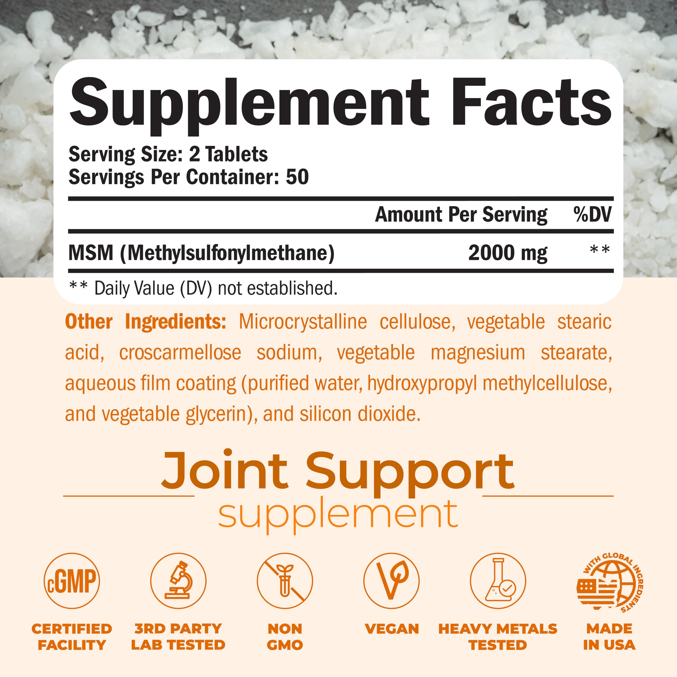 Vimerson Health MSM Joint Support Supplement 2000mg side view of packaging